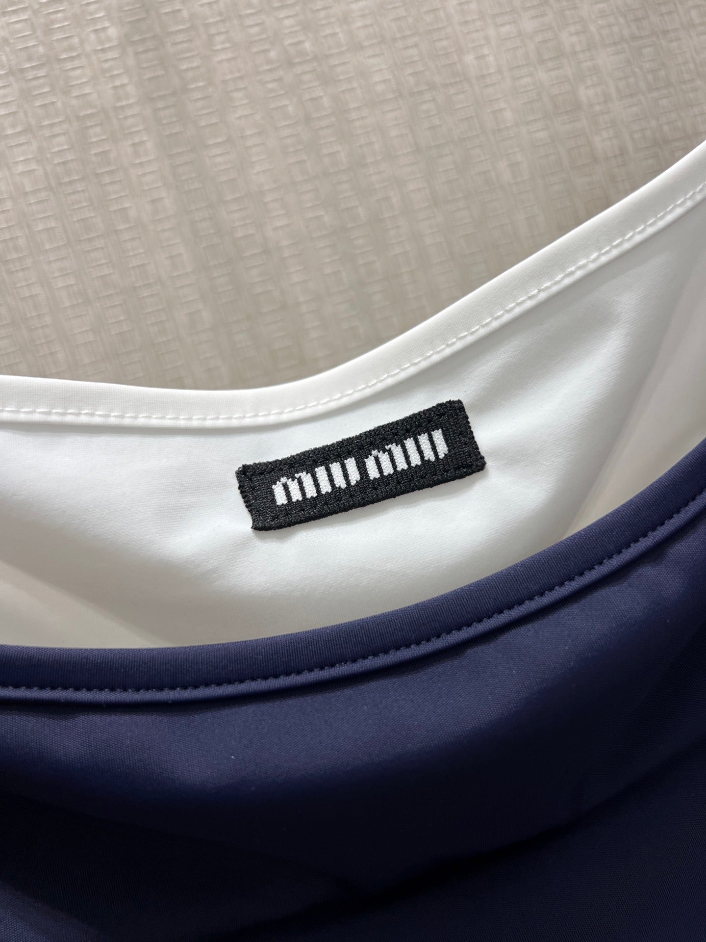 Miu Stretch Jersey Top Navy Blue Nylon 394259