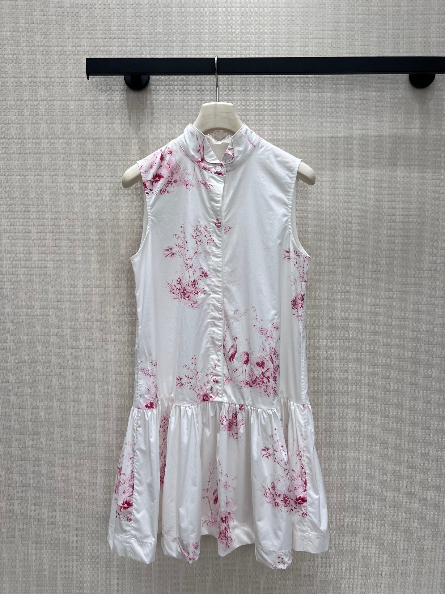 CD 26s Dioriviera Short Flared Dress White Pink Cotton 402809