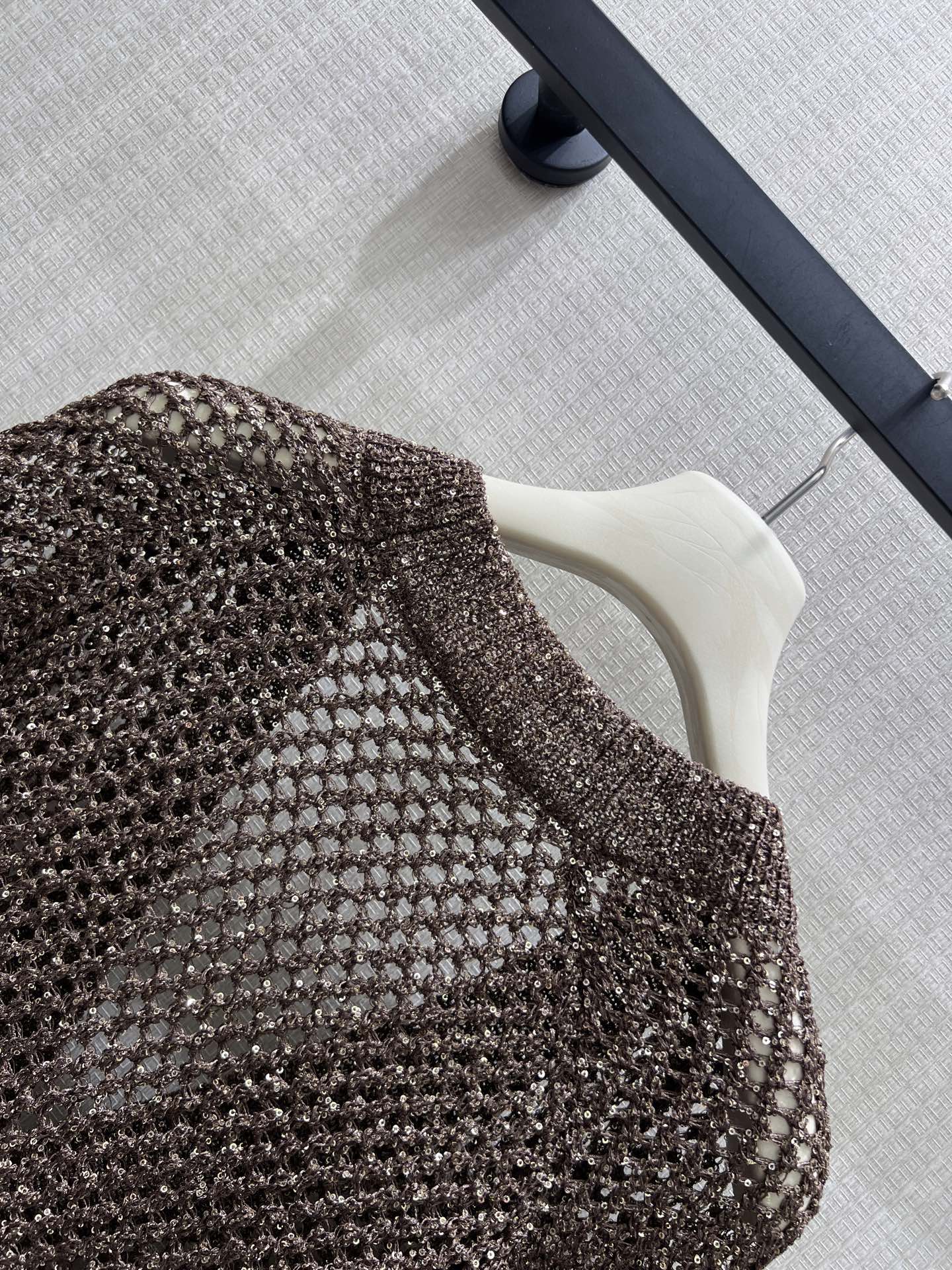 BC Open Knit V-Neck Cardigan Coffee Sequinned Polyester 402797