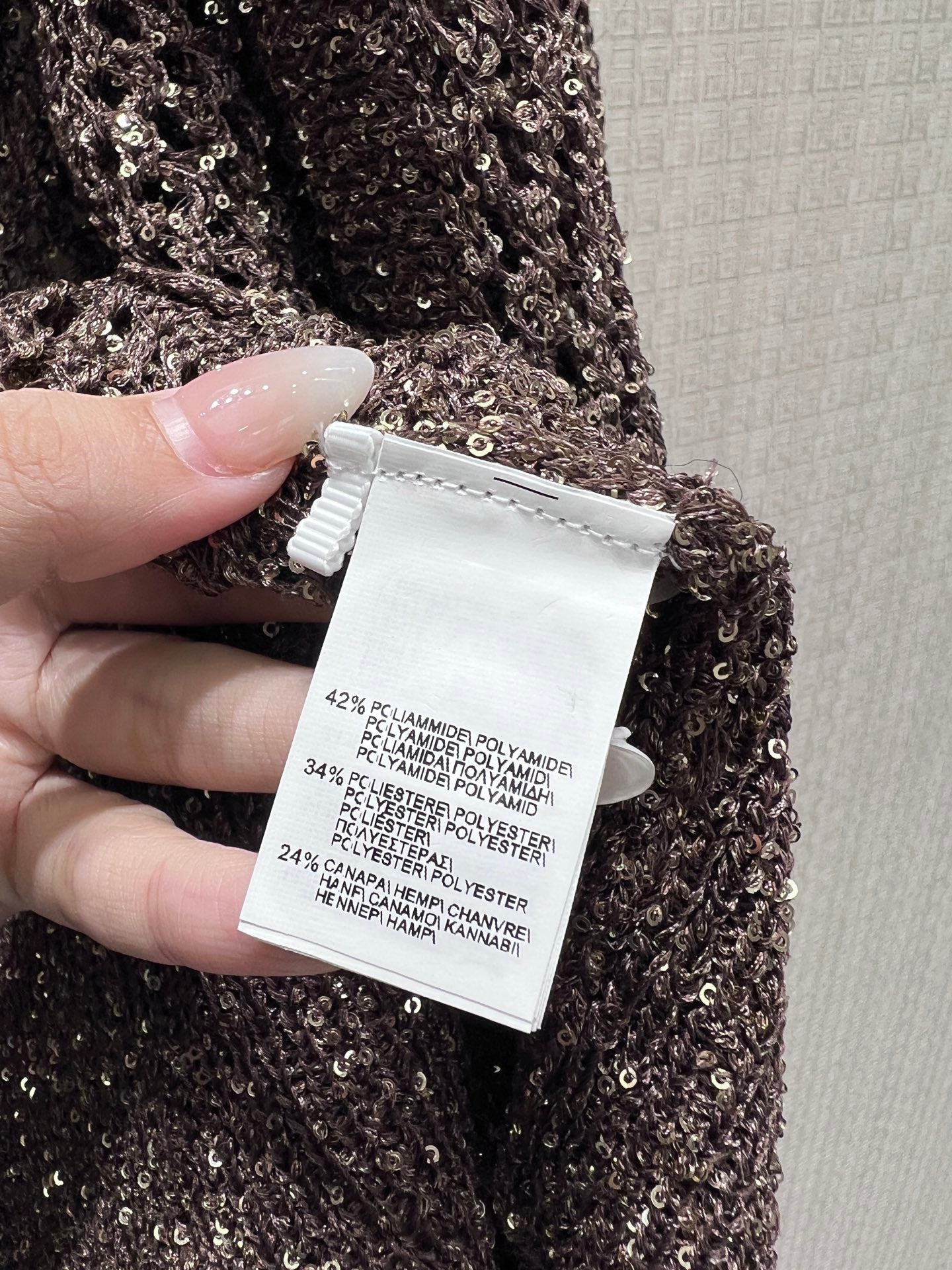 BC Open Knit V-Neck Cardigan Coffee Sequinned Polyester 402797