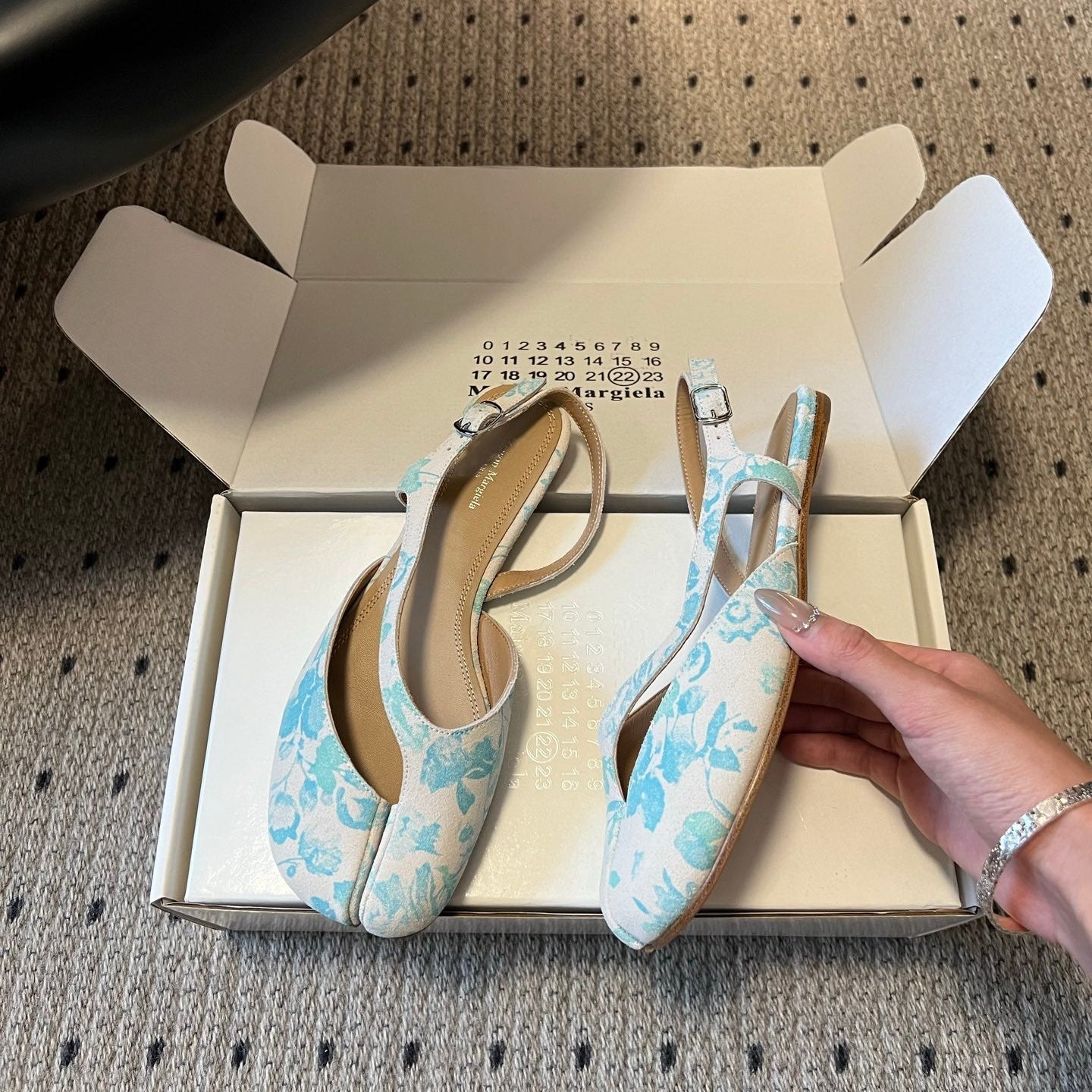 Maison Margiela Tabi Slingback Blue Floral Print Suede 803542