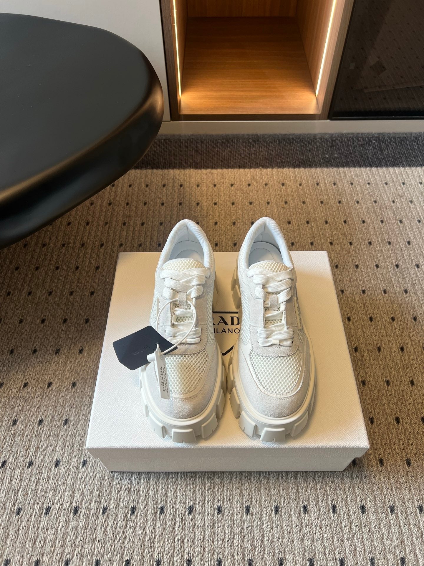Prada 26s Monolith Sneakers White Suede Mesh Fabric 971700