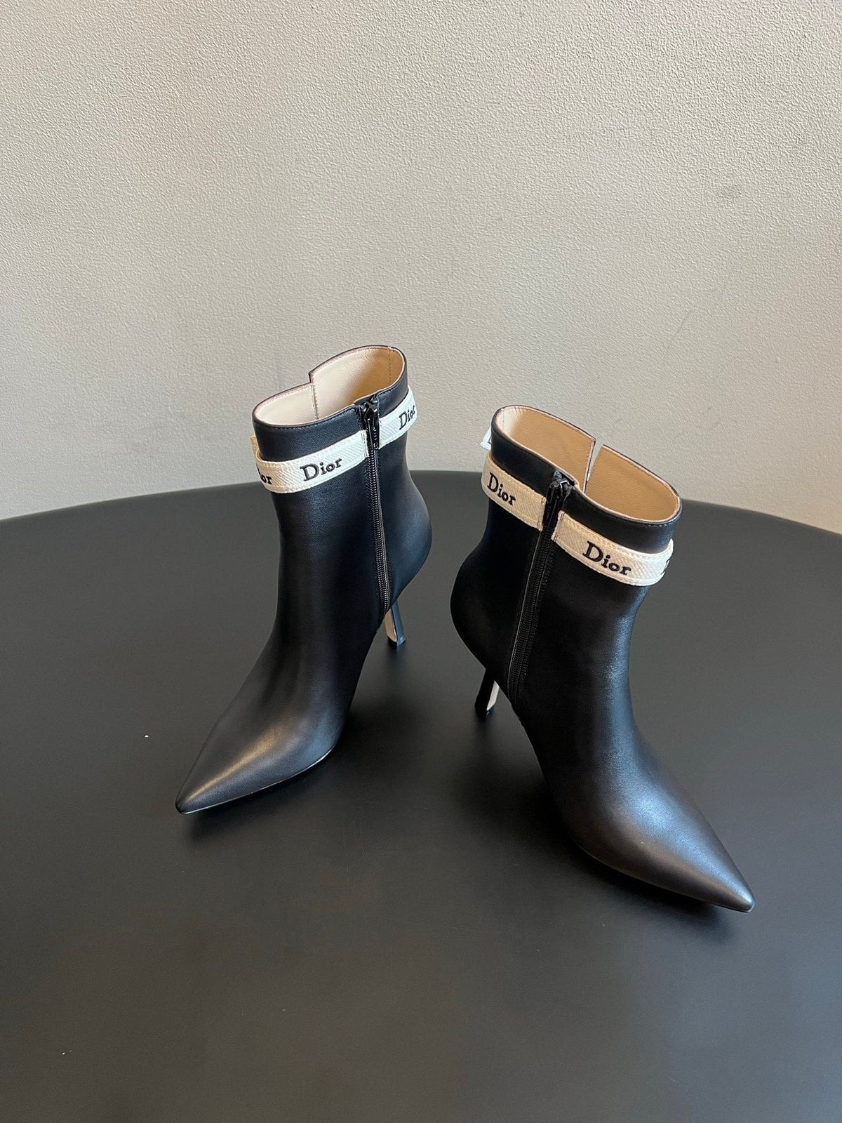 CD 26s J'Adior Heeled Ankle Boots Black Ribbon Calfskin 157742