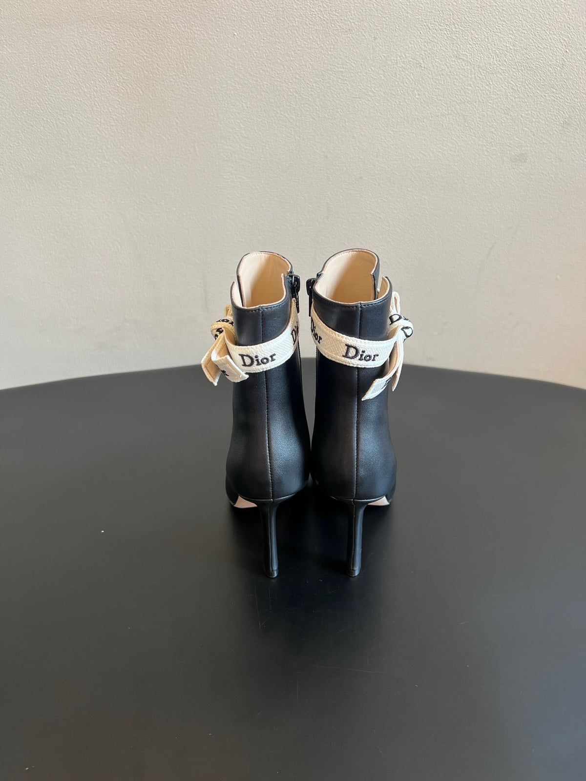 CD 26s J'Adior Heeled Ankle Boots Black Ribbon Calfskin 157742