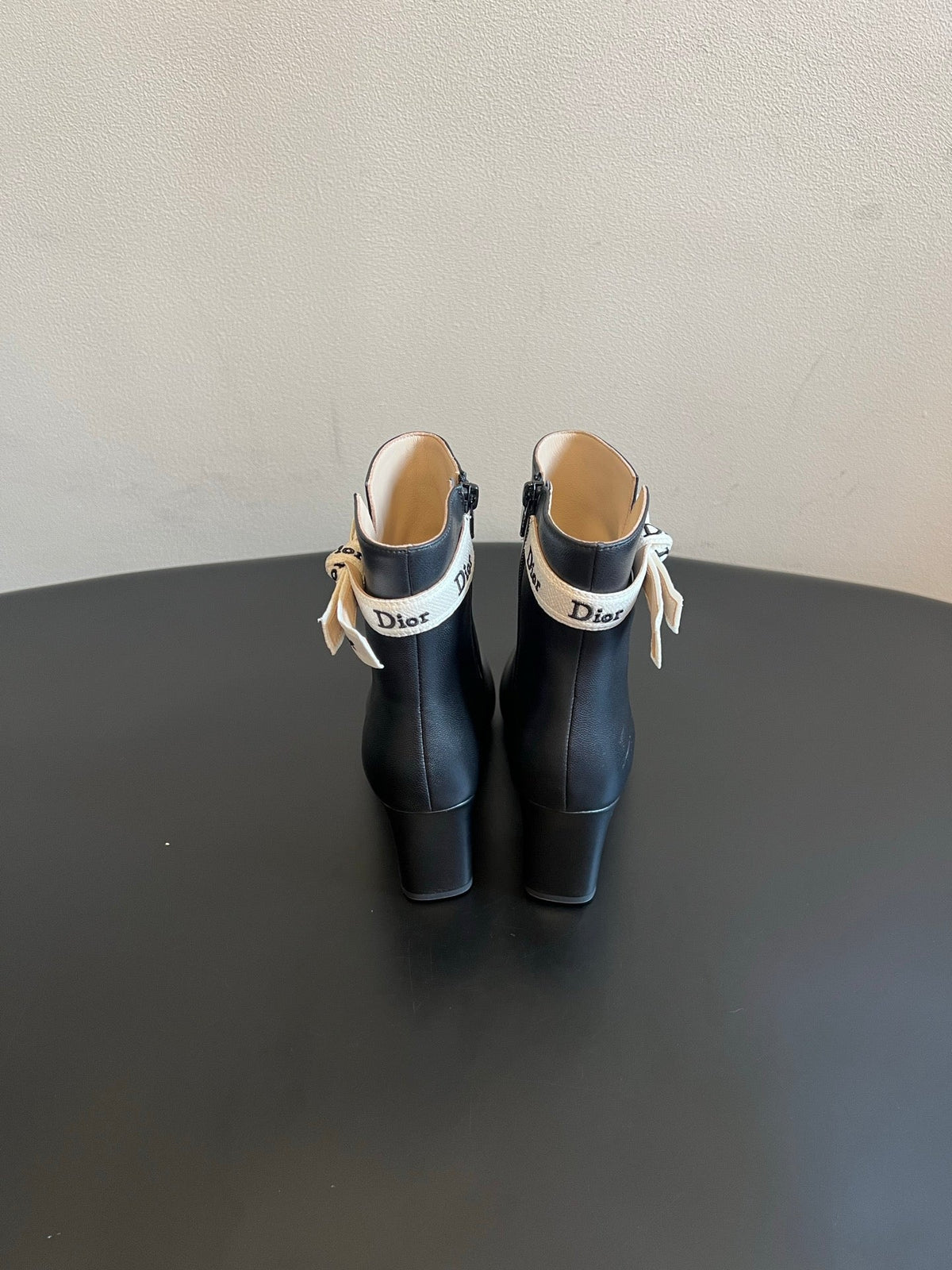 CD 26s J'Adior Heeled Ankle Boots Black Ribbon Calfskin 132485