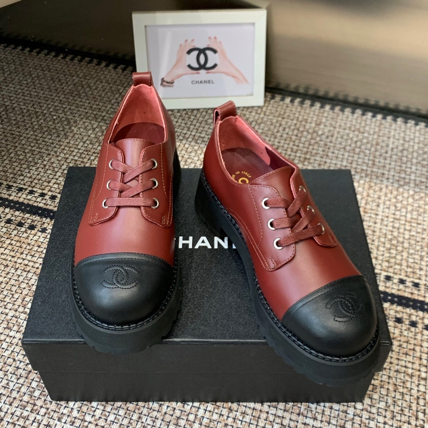 CC 26s Platform Oxfords Shoe Black Burgundy Cowhide 965869