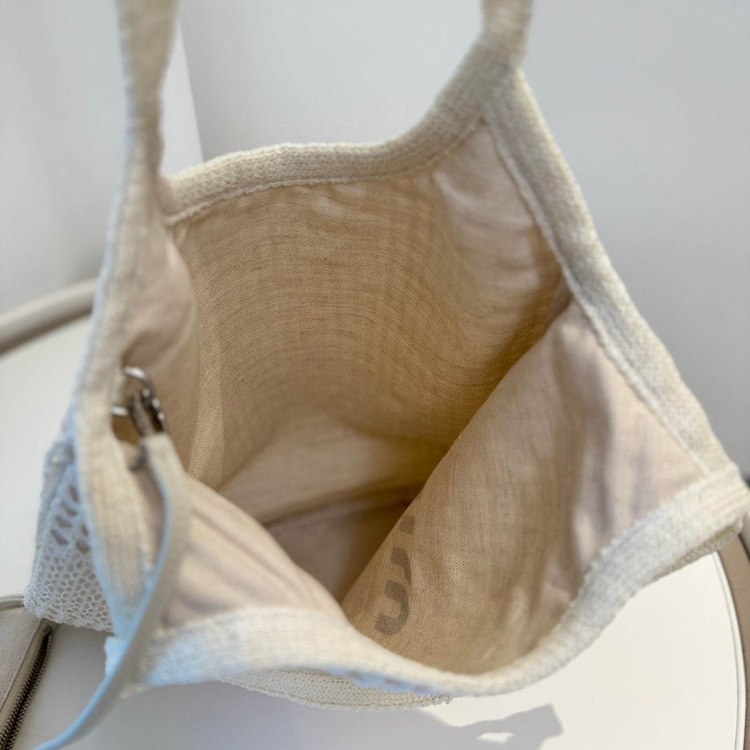 Miu Miu Shoulder Bag 34cm White Raffia Canvas