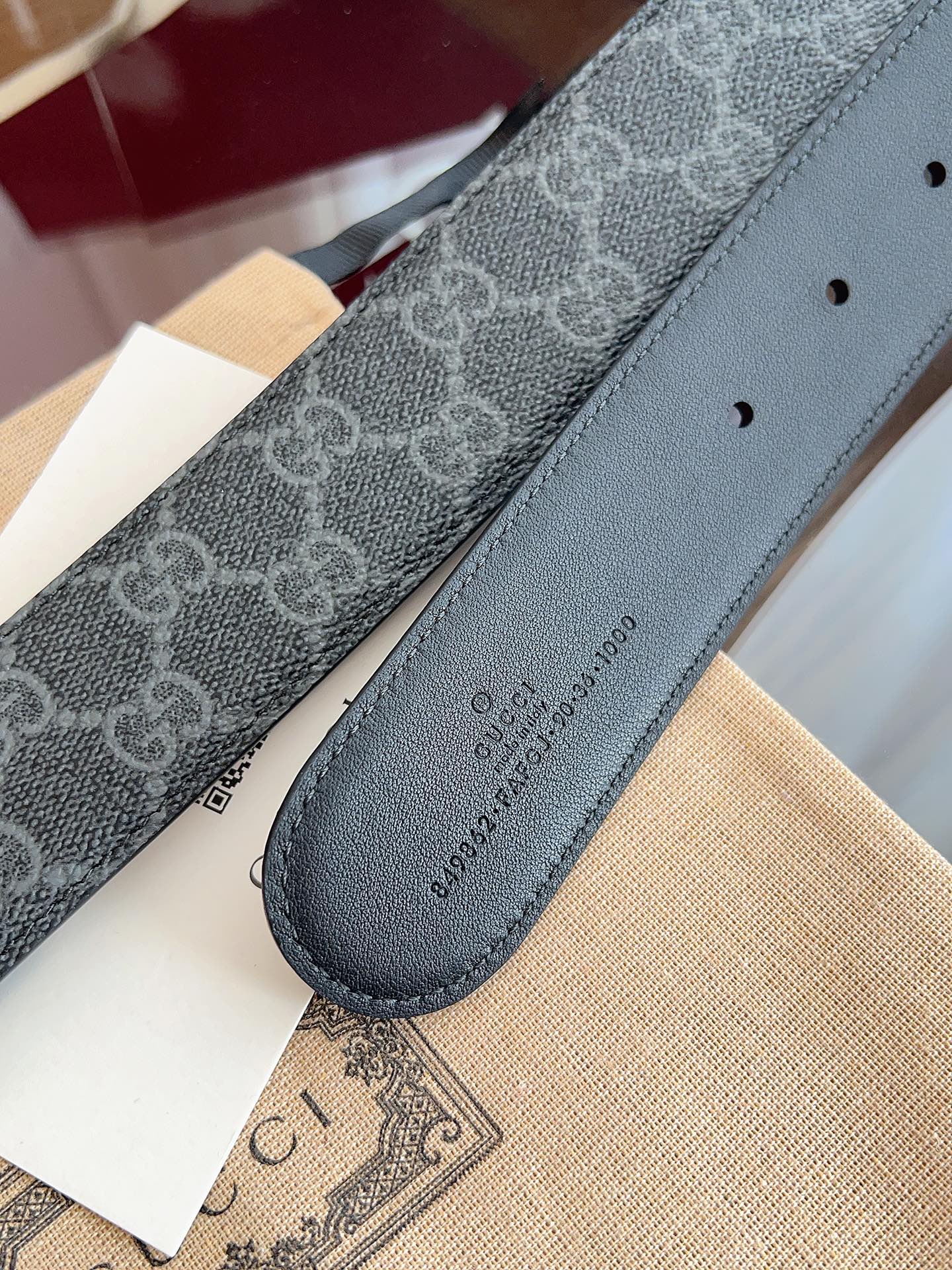 Gucci Belt Double G Blunt Copper Buckle 40mm Slate Gray Leather Canvas