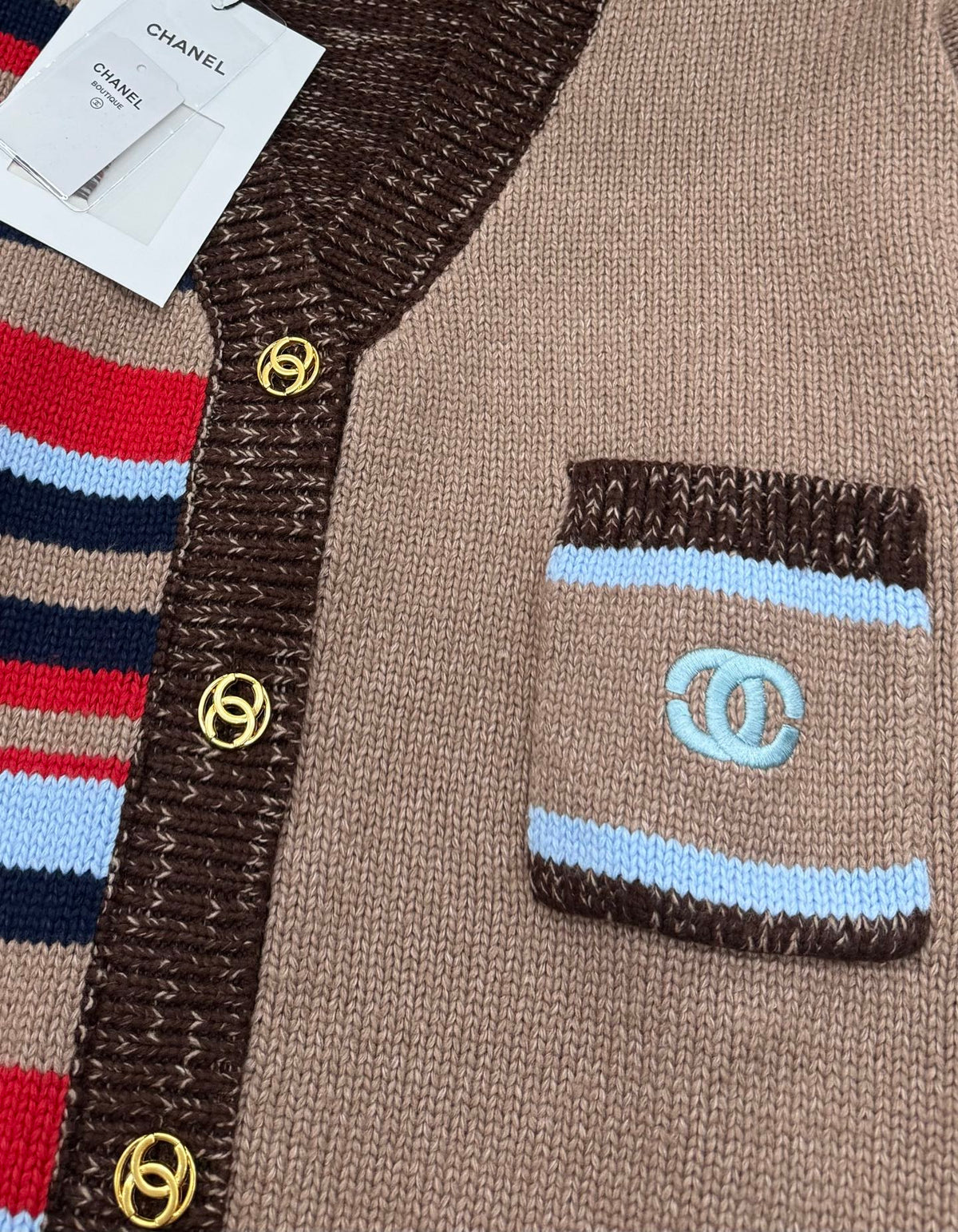 Chanel 26s Cardigan Multicolor Patchwork Knit 448135