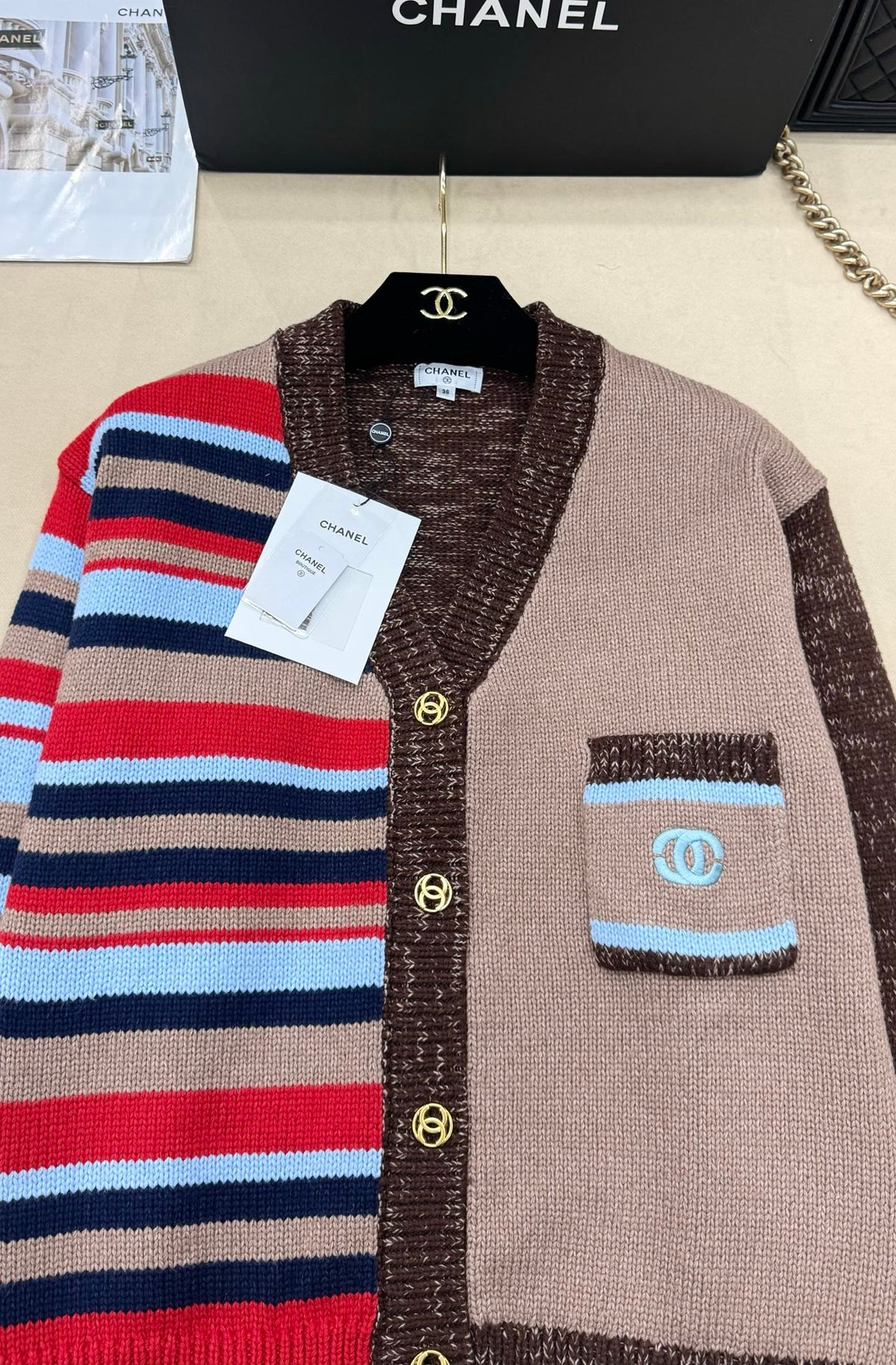 Chanel 26s Cardigan Multicolor Patchwork Knit 448135