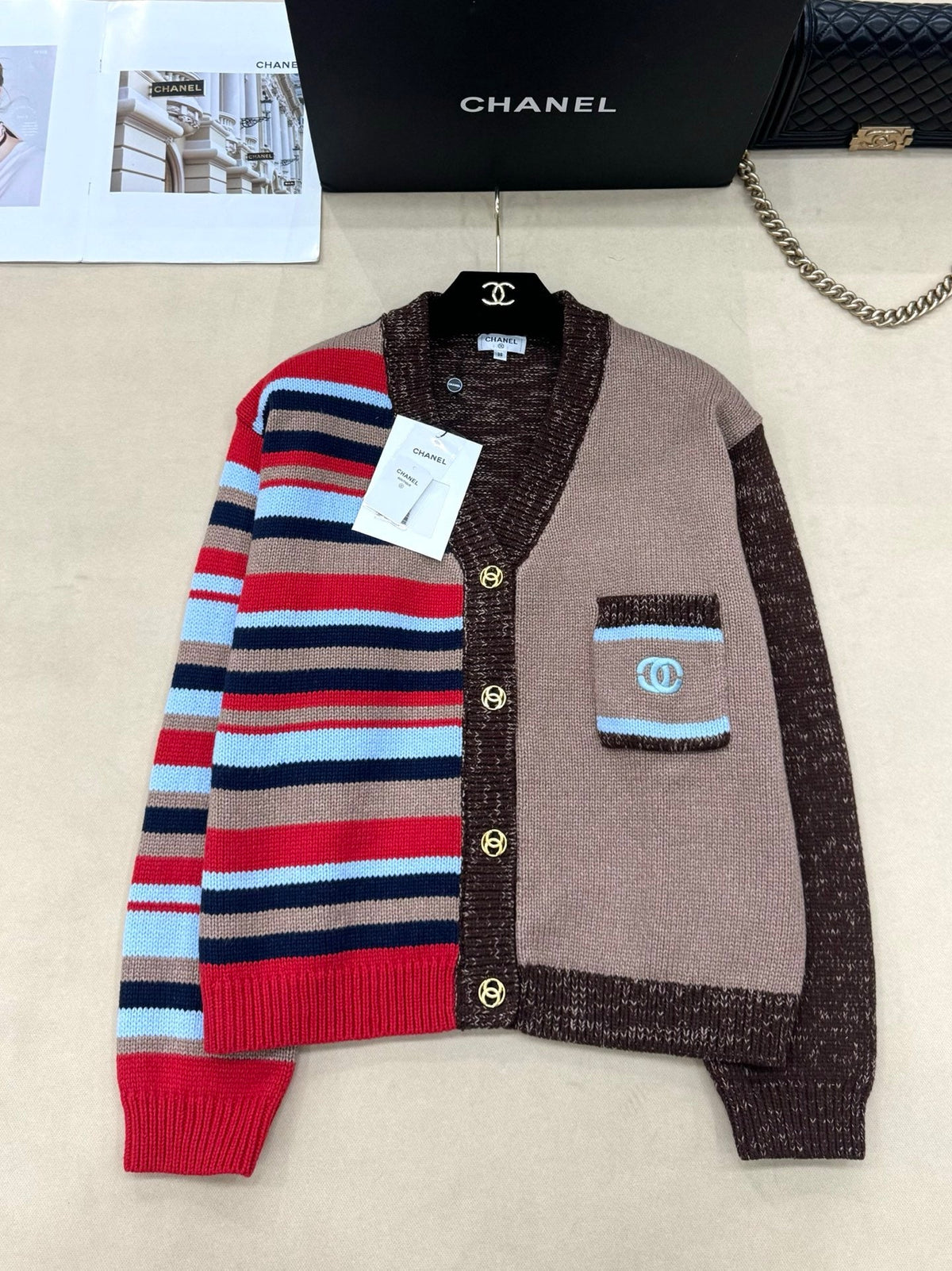 Chanel 26s Cardigan Multicolor Patchwork Knit 448135