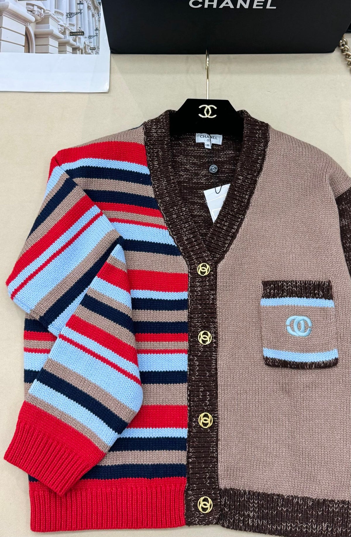 Chanel 26s Cardigan Multicolor Patchwork Knit 448135