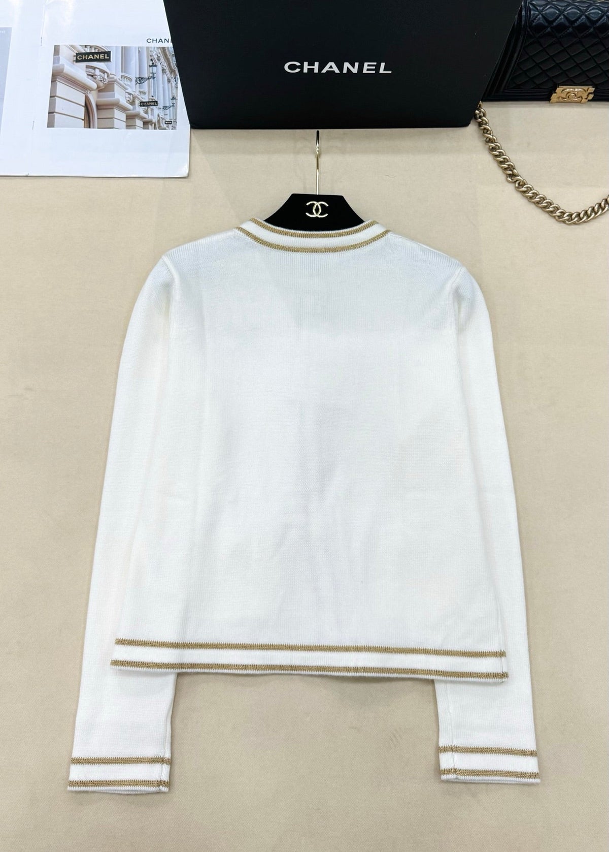 Chanel 26s Cardigan White Gold Knit