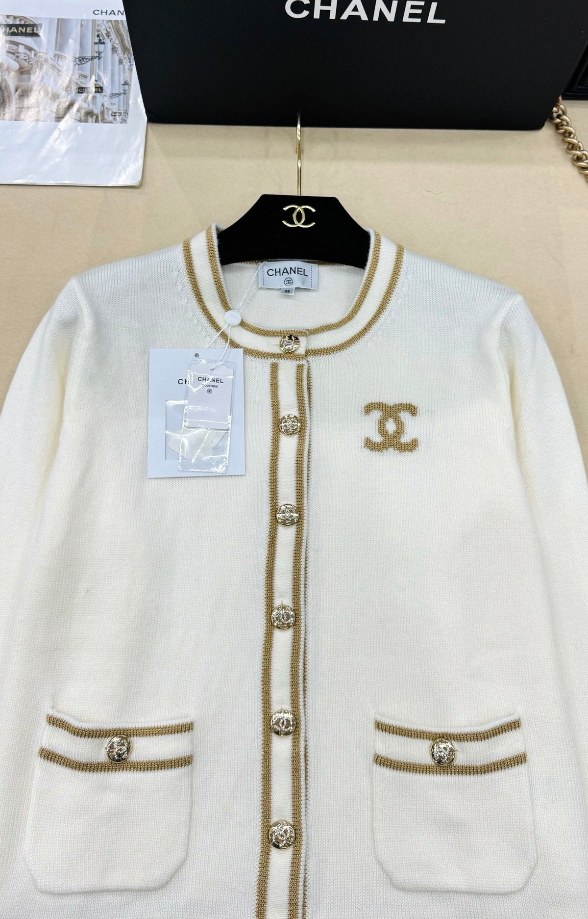 Chanel 26s Cardigan White Gold Knit
