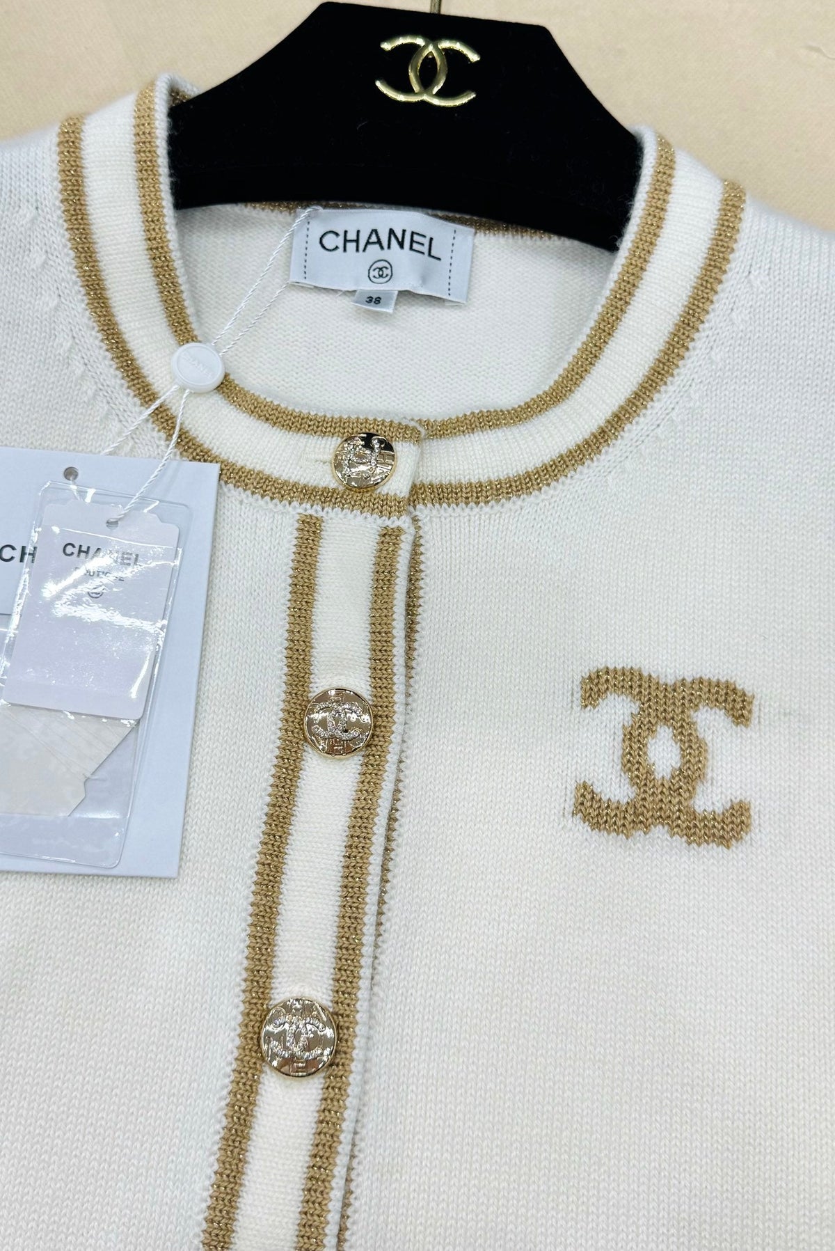 Chanel 26s Cardigan White Gold Knit