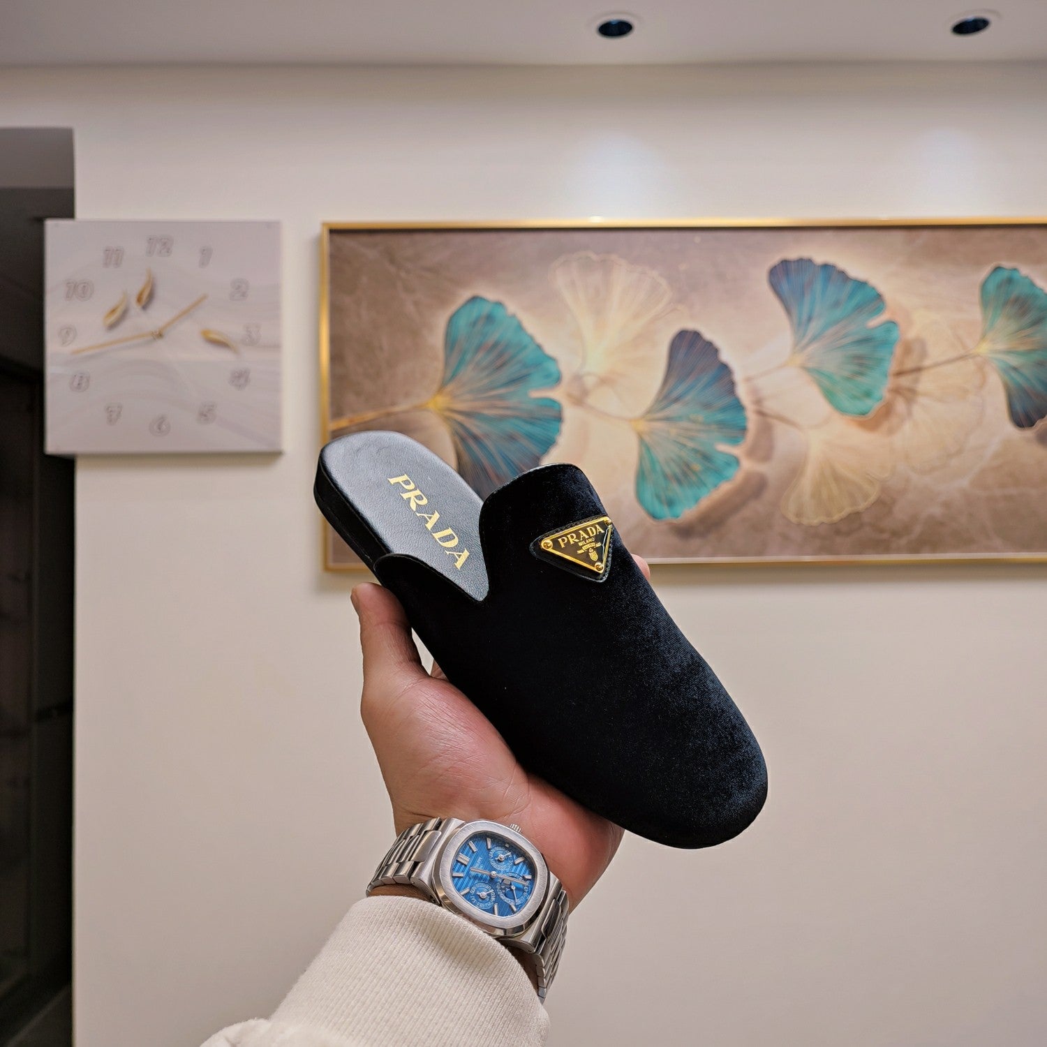 Prada 26s Square Toe Slippers In Black Red Velvet