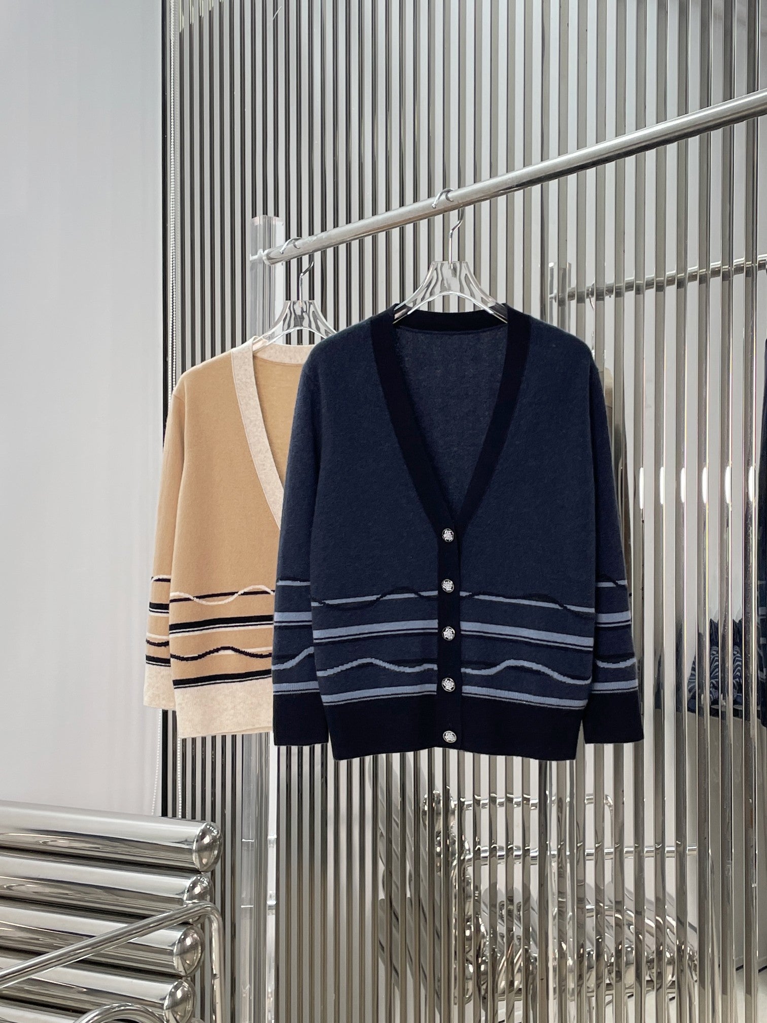 HM Color Block Striped Knit Cardigan Cashmere