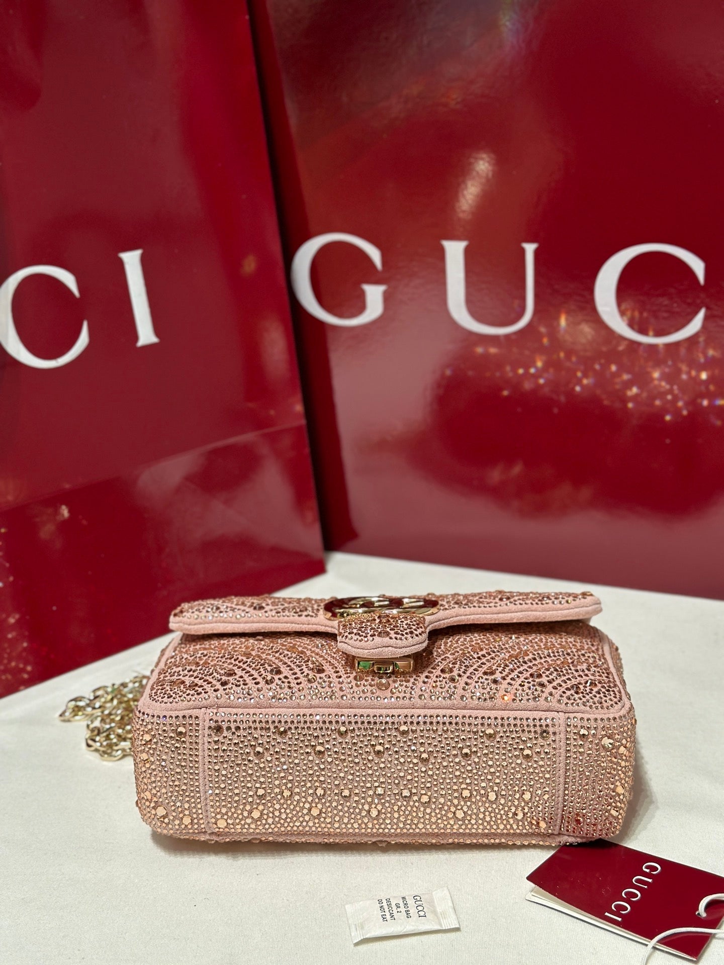 GG Marmont Crystals Small Shoulder Bag Pink Leather