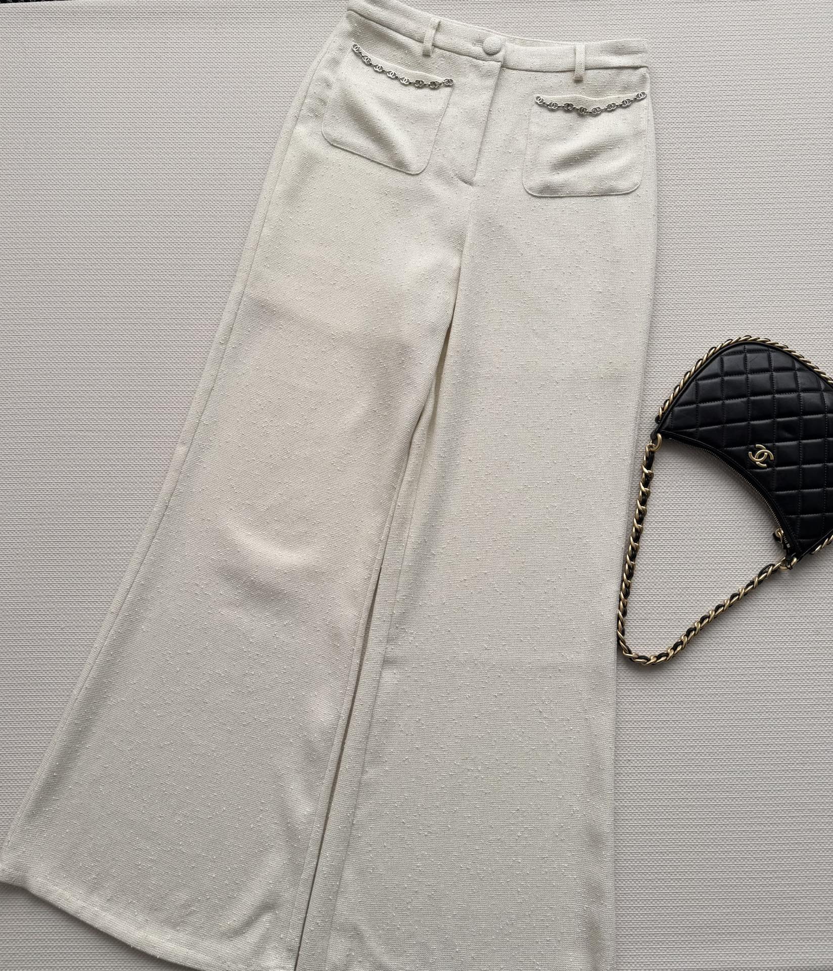 CC 26s Flared Trousers Ivory Wool Viscose 338889