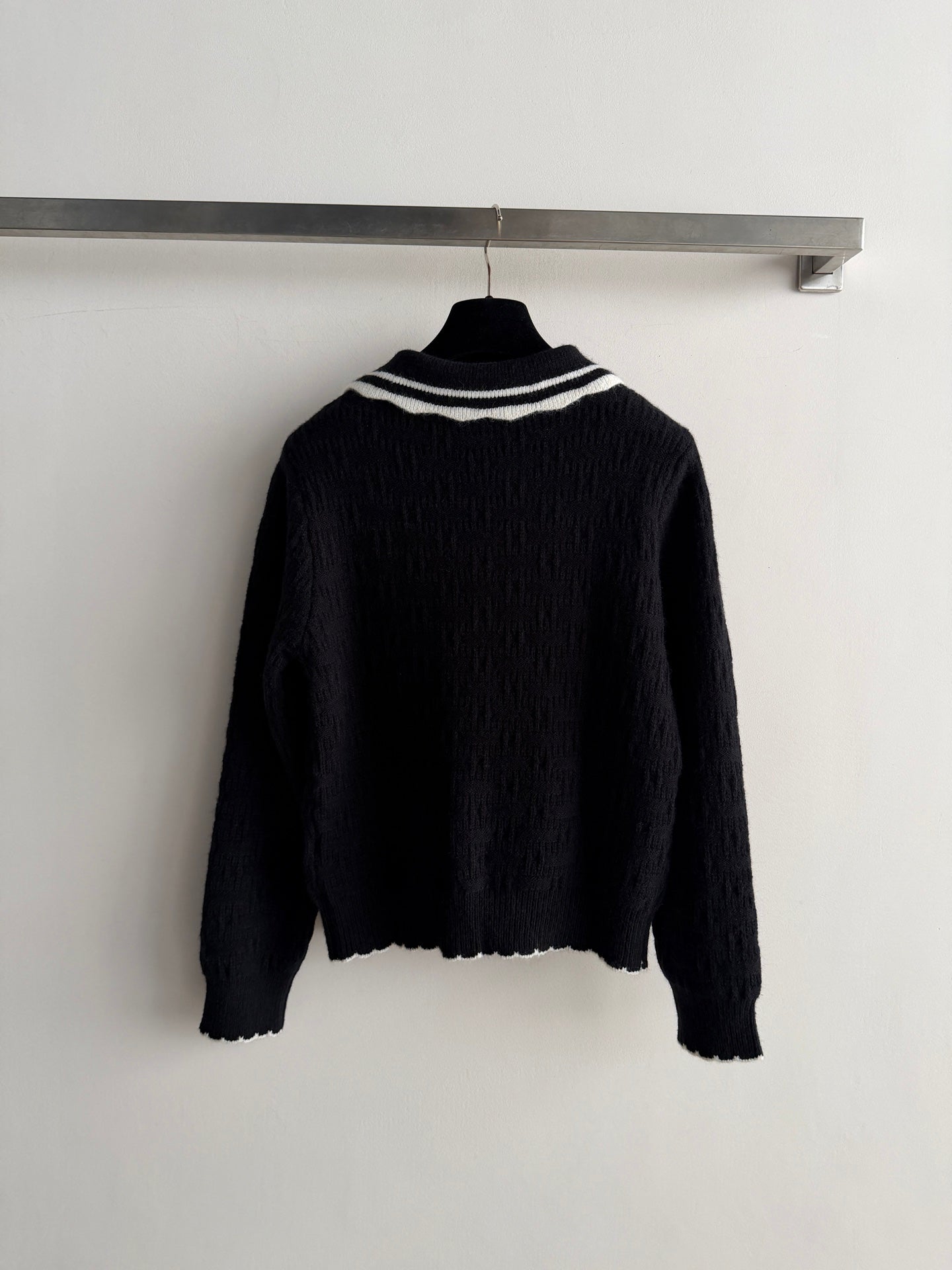 CC 26s Polo Knit Top Black Wool 417720