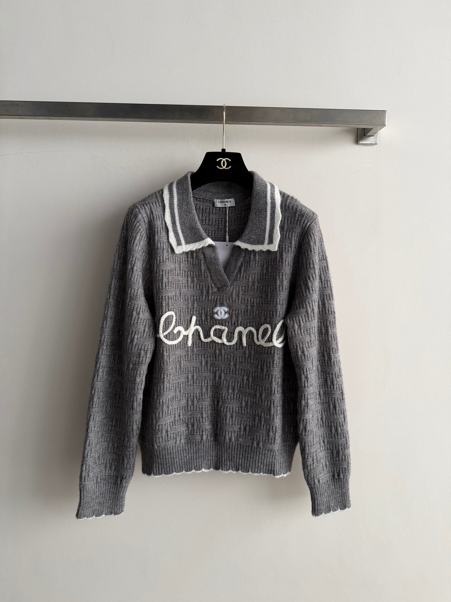 CC 26s Polo Knit Top Grey Wool 417721