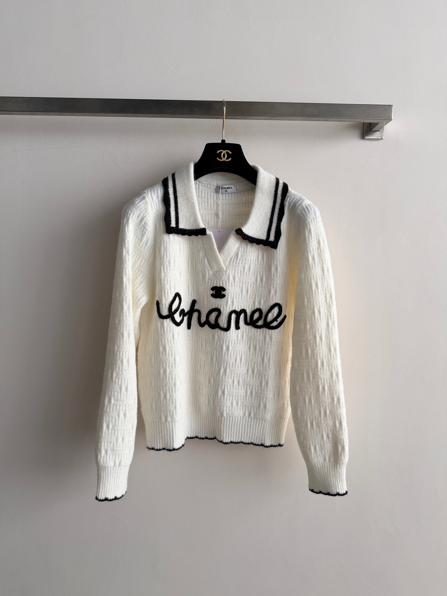 CC 26s Polo Knit Top White Wool 417719
