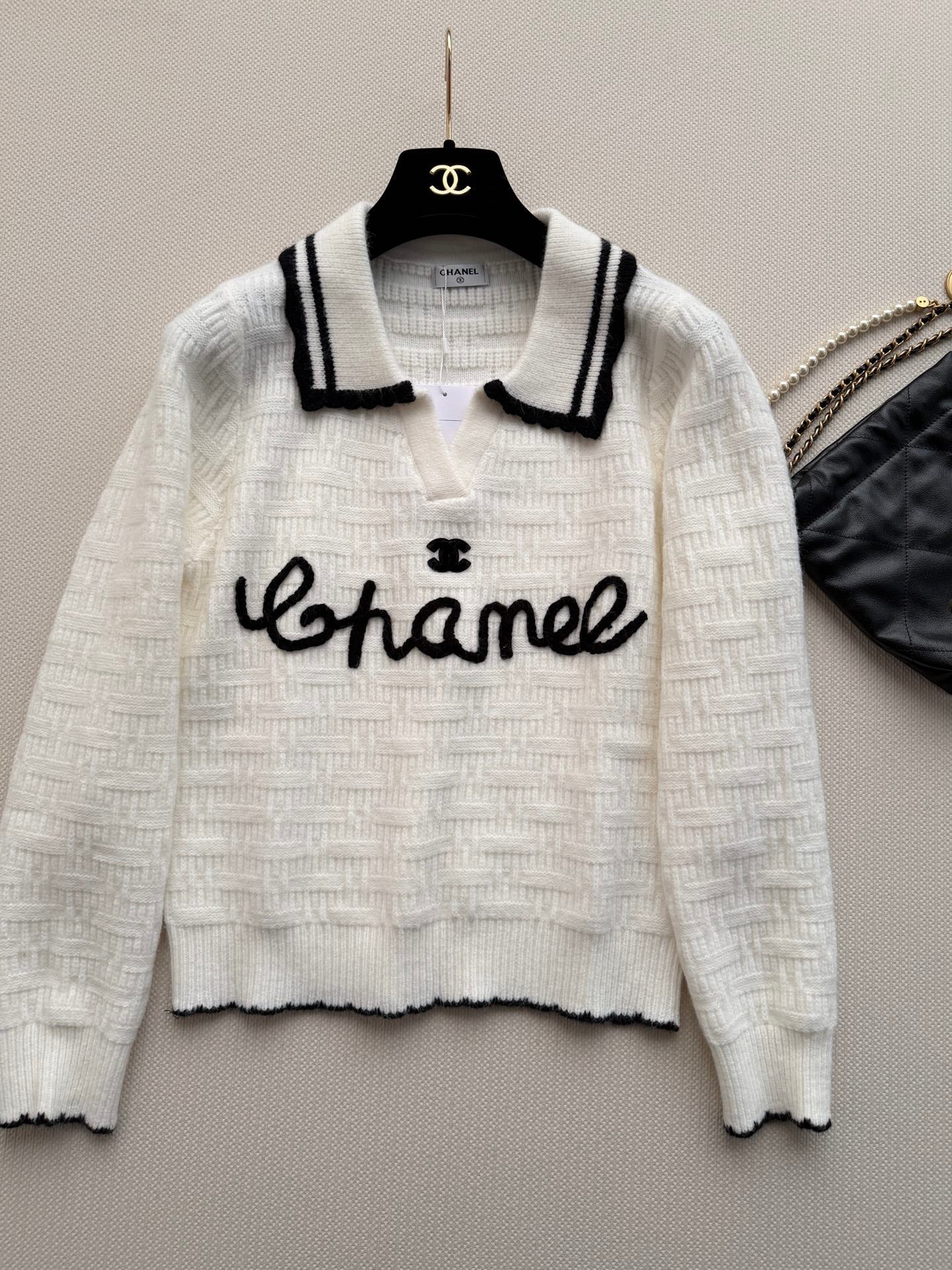 CC 26s Polo Knit Top White Wool 417719