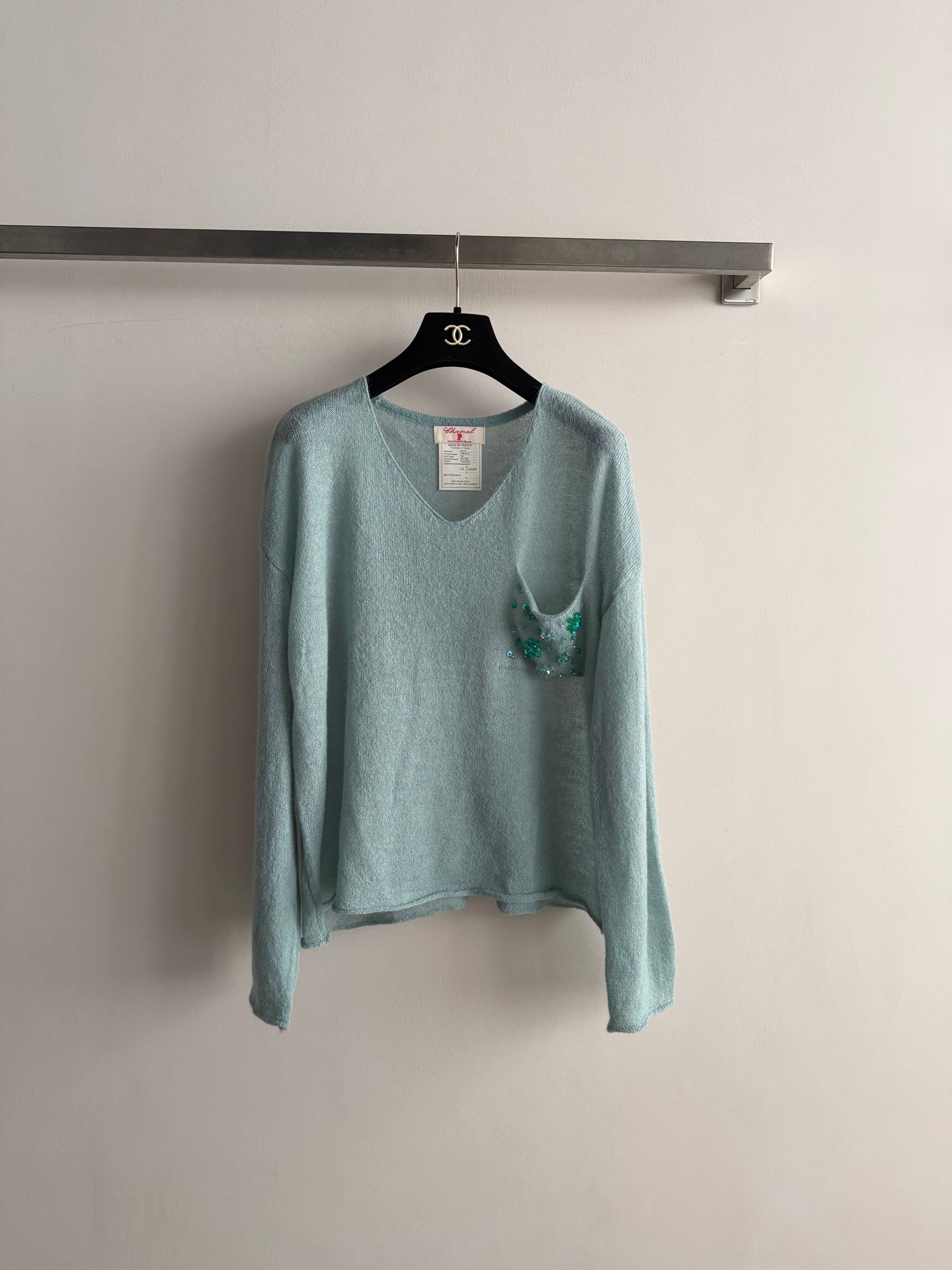 CC 26s V-neck Pullover Sweater Mint Green Wool 417716