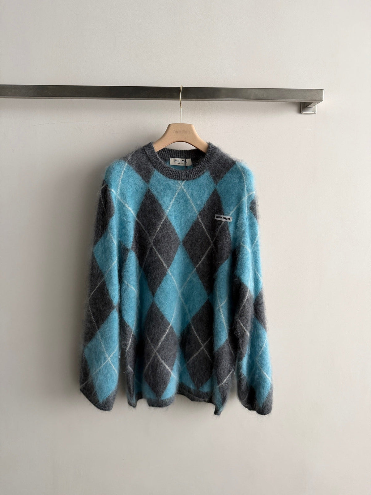 Miu Miu 26s Sweater Blue Argyle Knit 447315