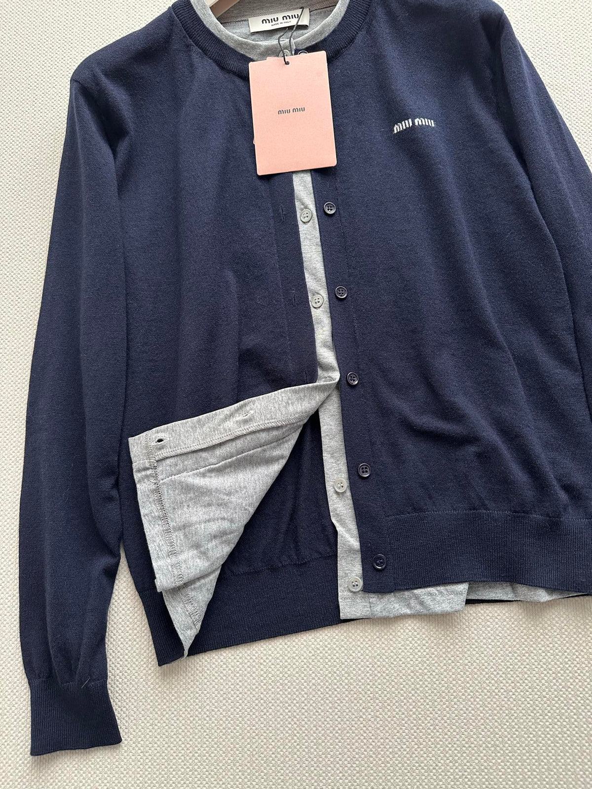 Miu Miu 26s Cardigan Navy Layered Knit 447309