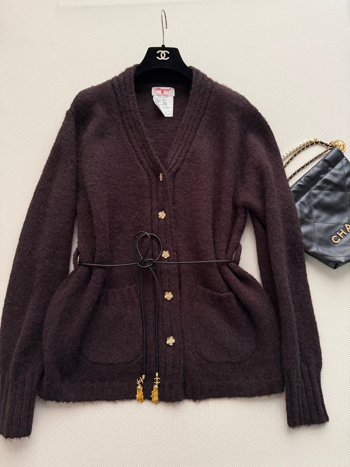Chanel 26s Cardigan Brown Belted Knit 447139