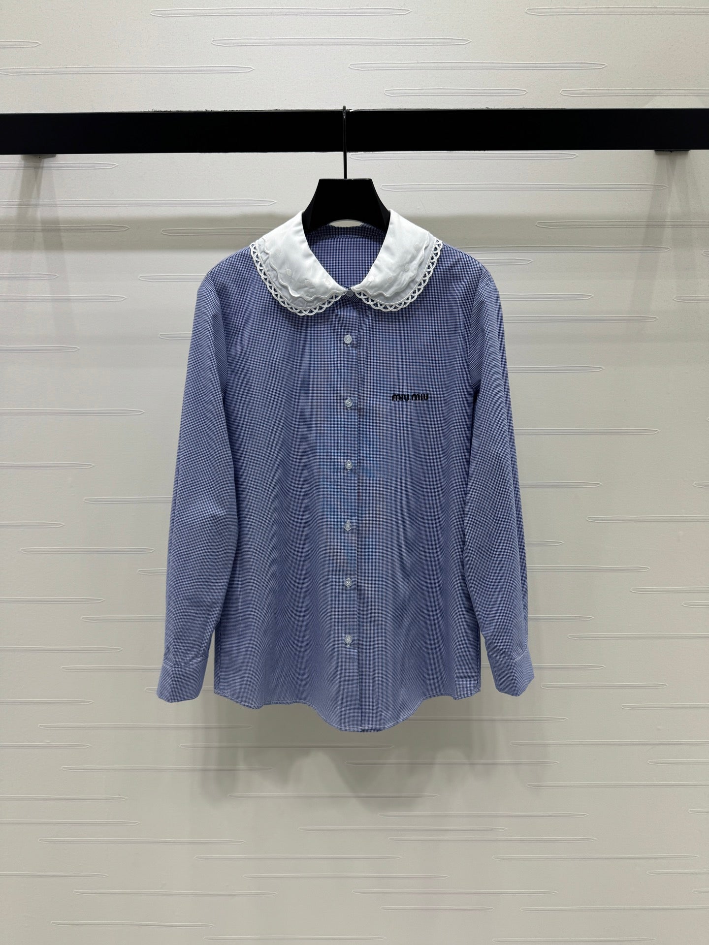 Miu Peter Pan Collar Plaid Shirt Blue Cotton 392635