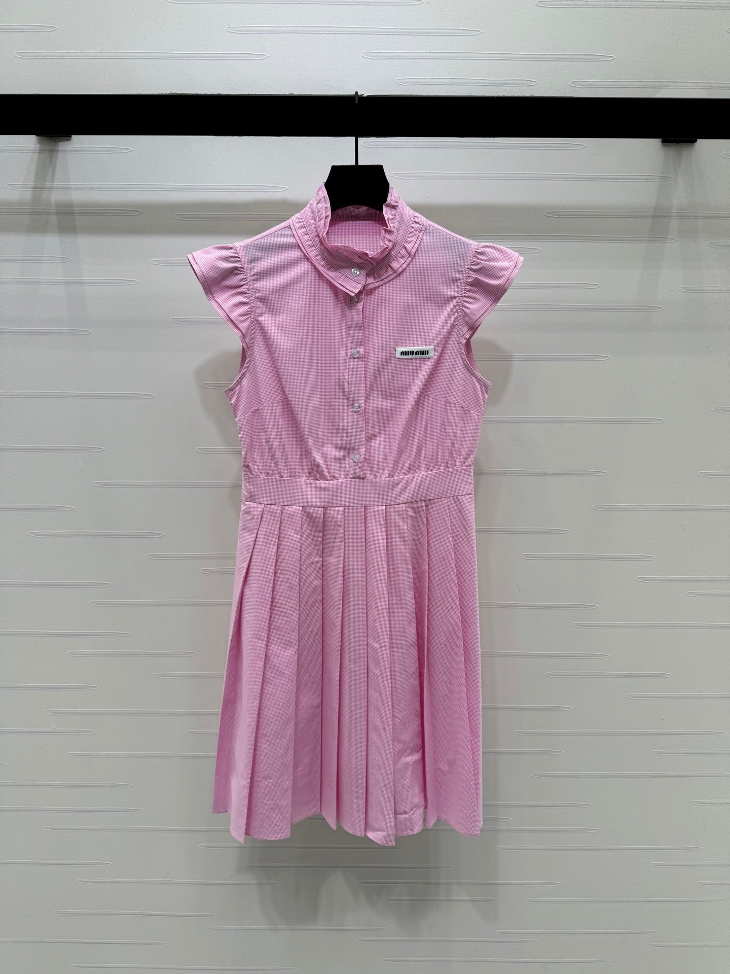 Miu Gingham Check Shirt Dress Pink Cotton 392631