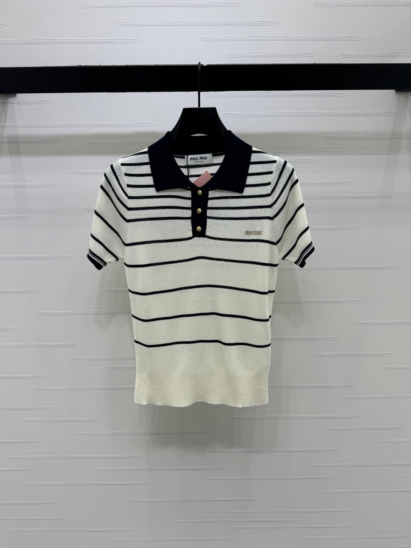 Miu Knit Short-Sleeved Cream Wool Nylon 380766