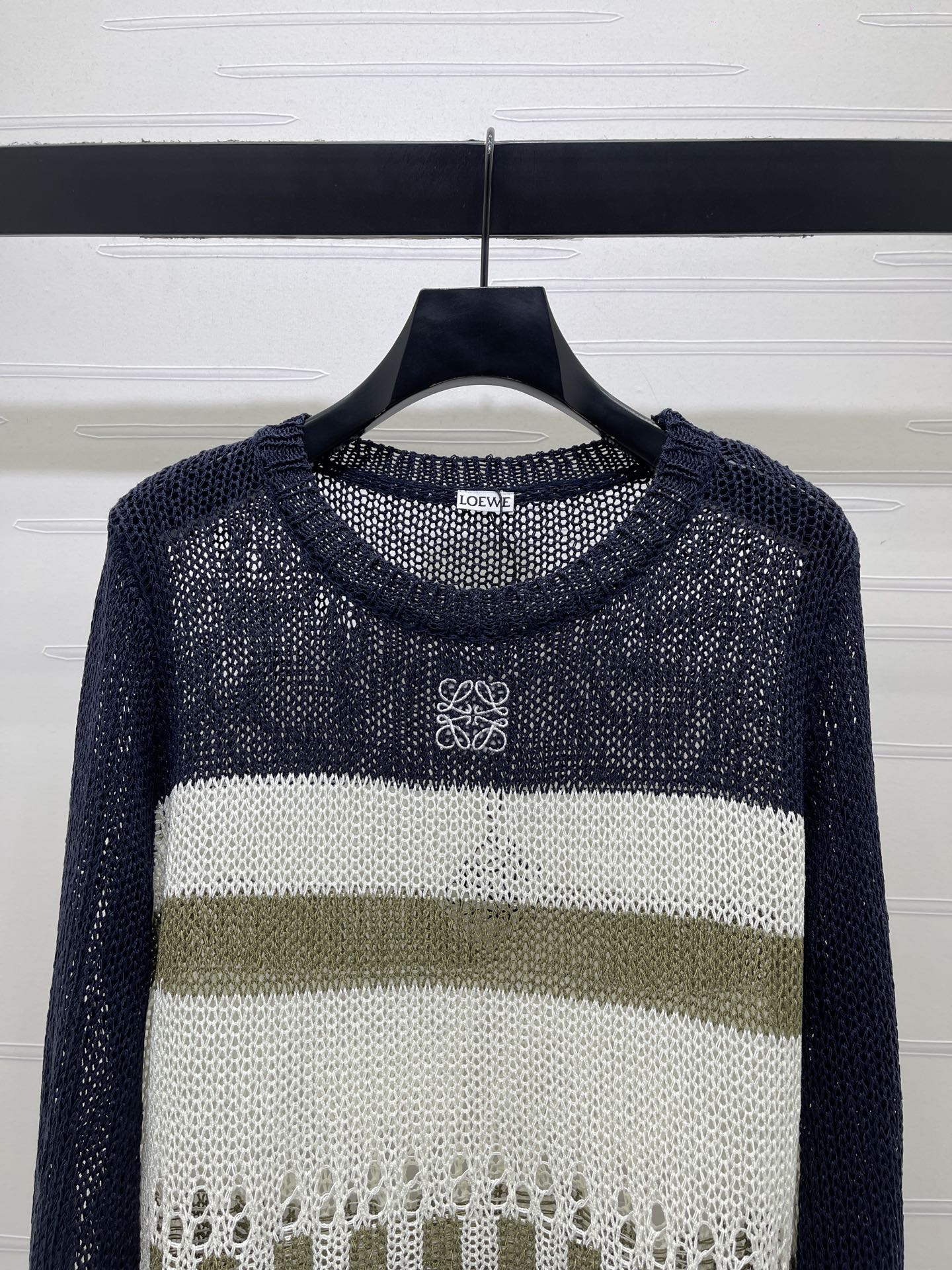 Loewe 26s Striped Knit Long Sleeve Black White 406529