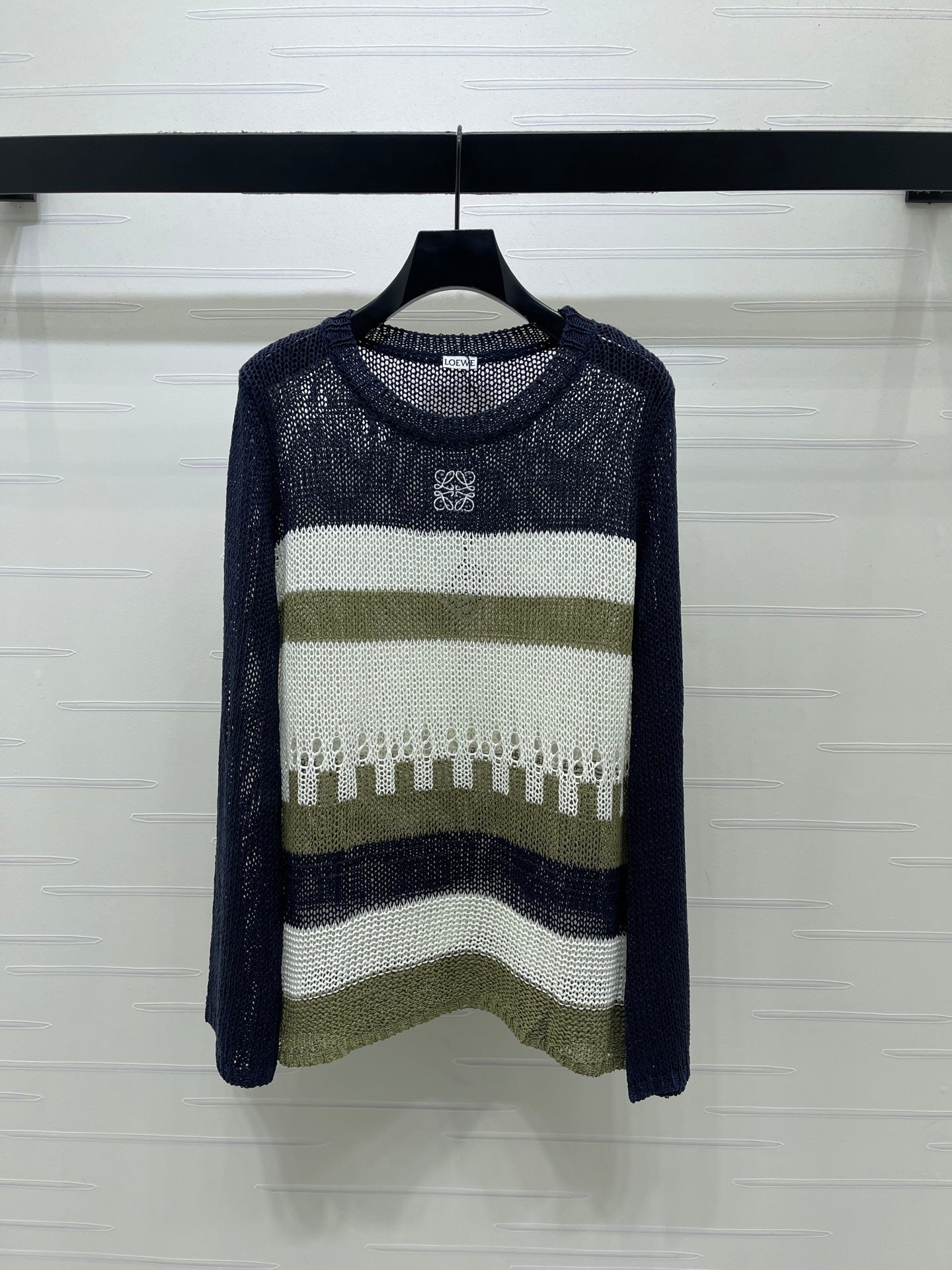 Loewe 26s Striped Knit Long Sleeve Black White 406529