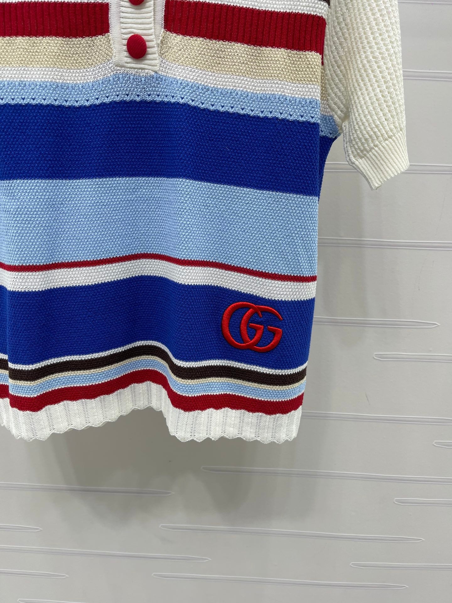 GG 26s Hollow Striped Collared Knit Short Sleeve 406541