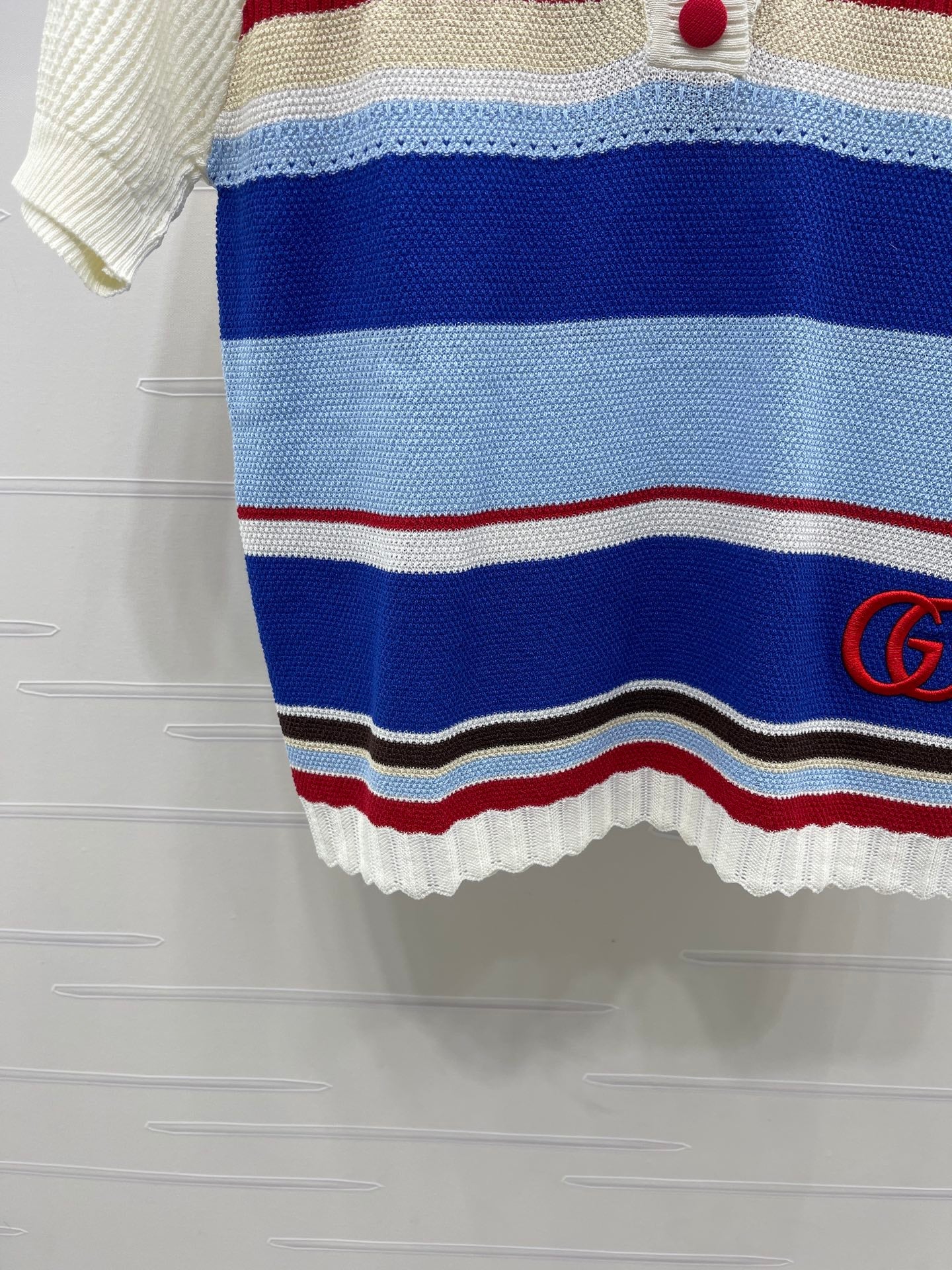 GG 26s Hollow Striped Collared Knit Short Sleeve 406541