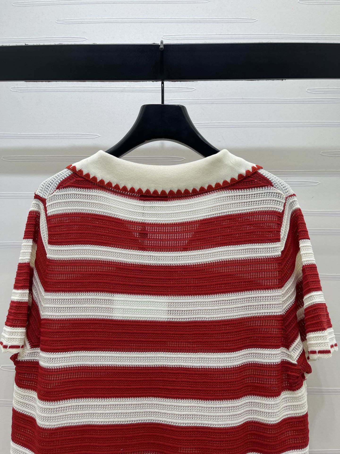 CC 26s Striped Collared Knit Short-Sleeved Top White Red 406562