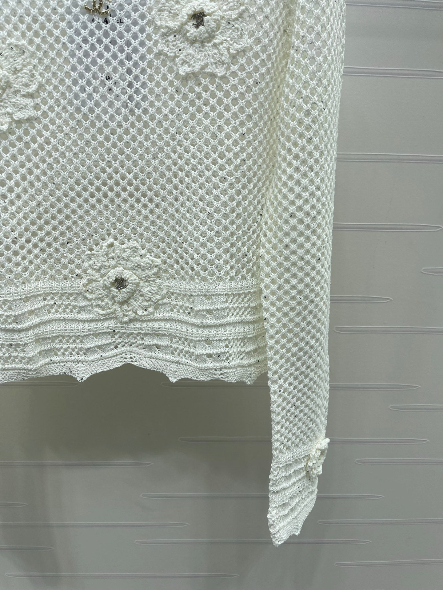 CC 26s Hollow-Out Crochet Knit Long-Sleeved Top White Wool 406545
