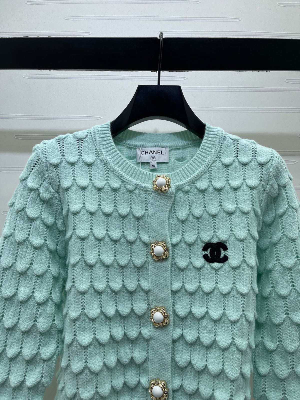Chanel Cardigan Mint Green Scalloped Knit 446582
