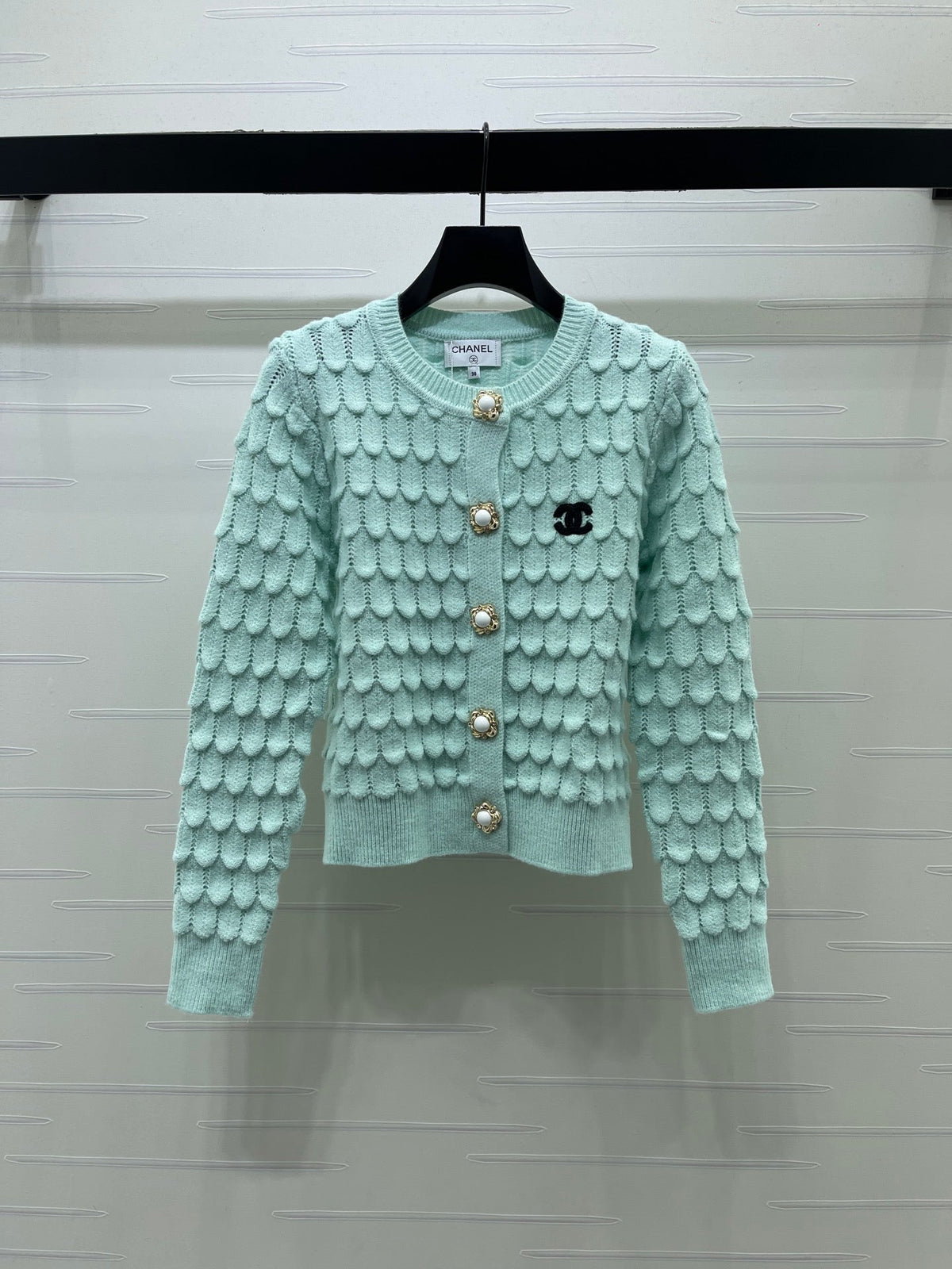 Chanel Cardigan Mint Green Scalloped Knit 446582