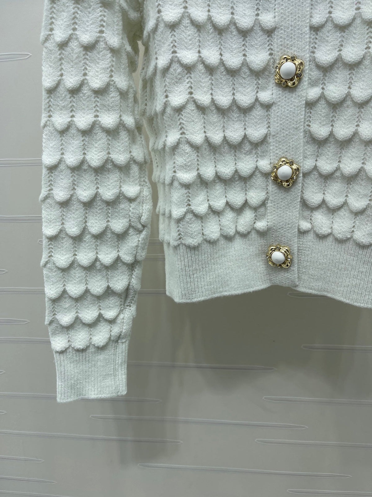 Chanel Cardigan White Scalloped Knit 446581