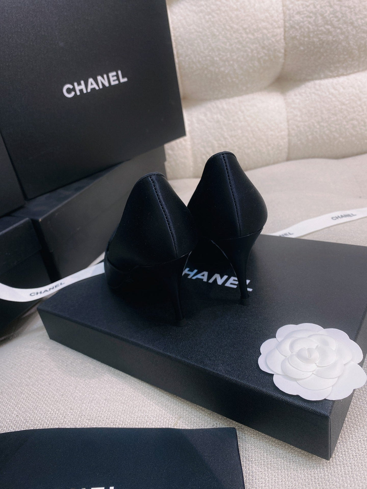 Chanel 26s Pumps Black Grosgrain Satin 156612