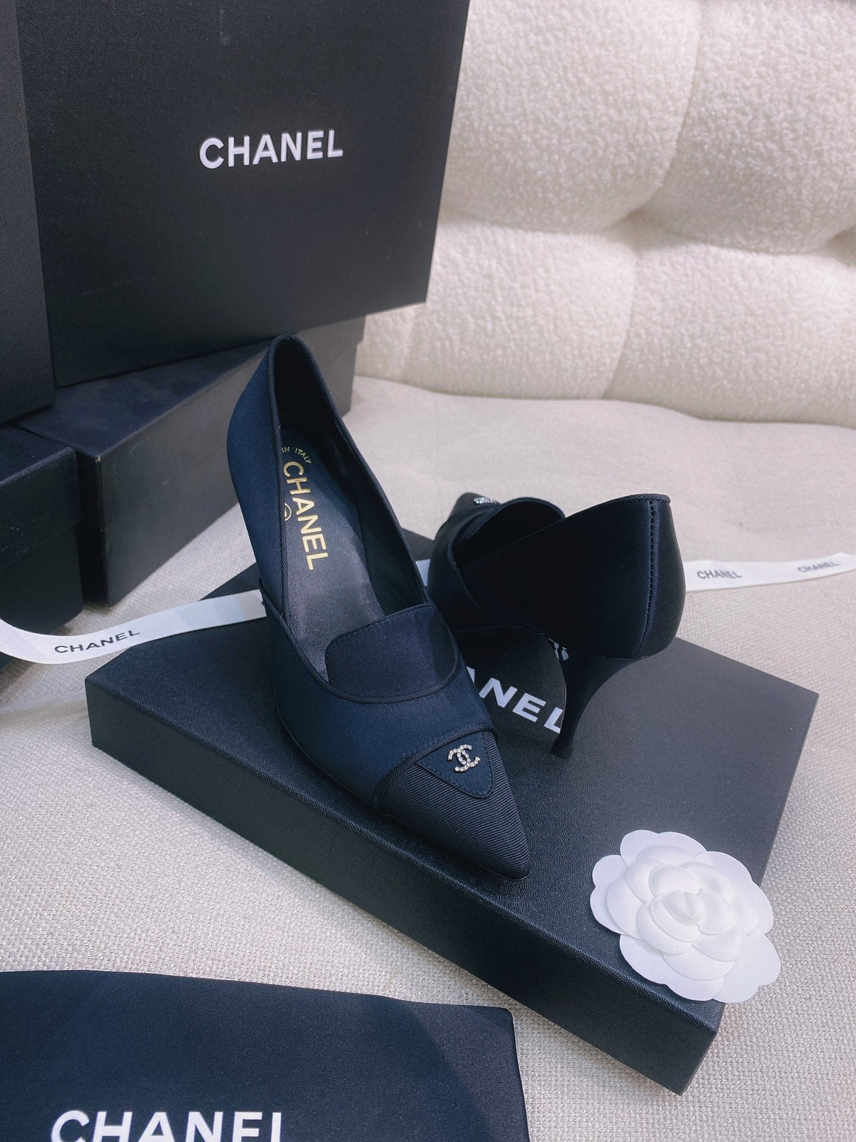 Chanel 26s Pumps Black Grosgrain Satin 156612