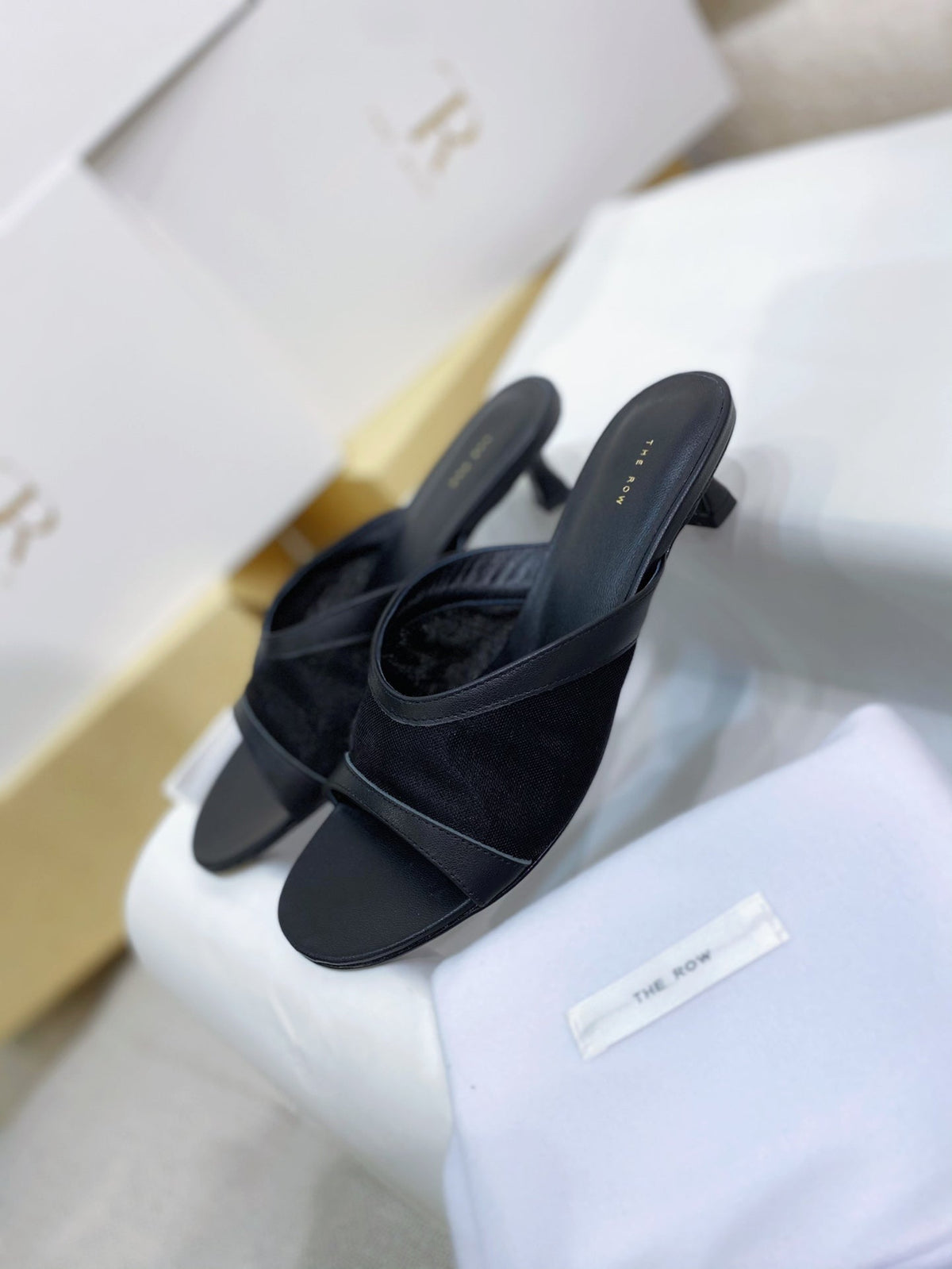 The Row 26s Mules Black Mesh Leather 156119
