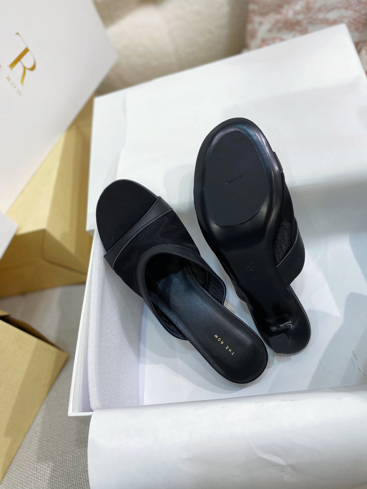 The Row 26s Mules Black Mesh Leather 156119