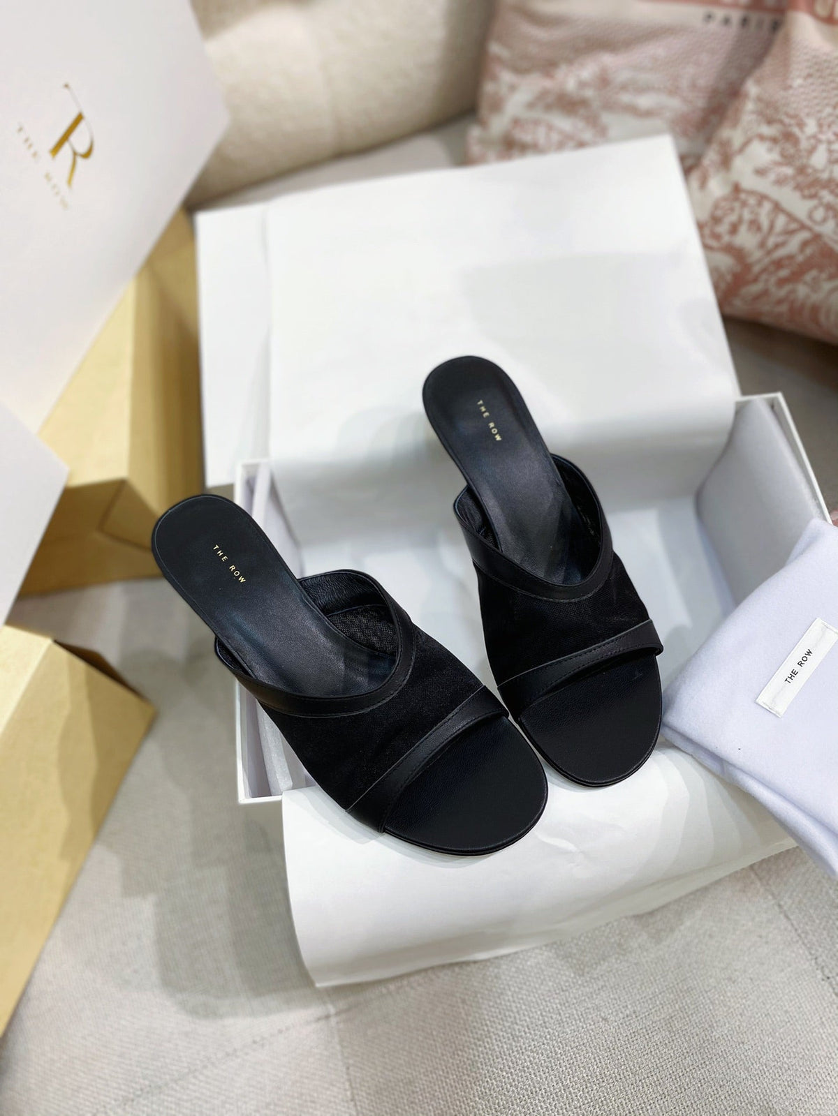 The Row 26s Mules Black Mesh Leather 156119