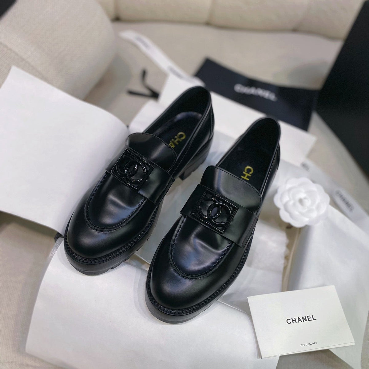 Chanel 26s Loafers Black Smooth Leather 156622