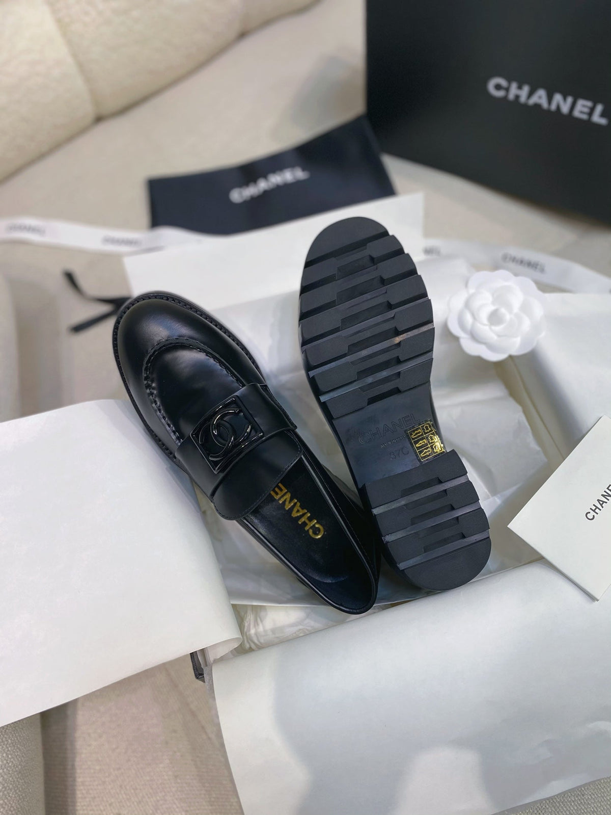 Chanel 26s Loafers Black Smooth Leather 156622